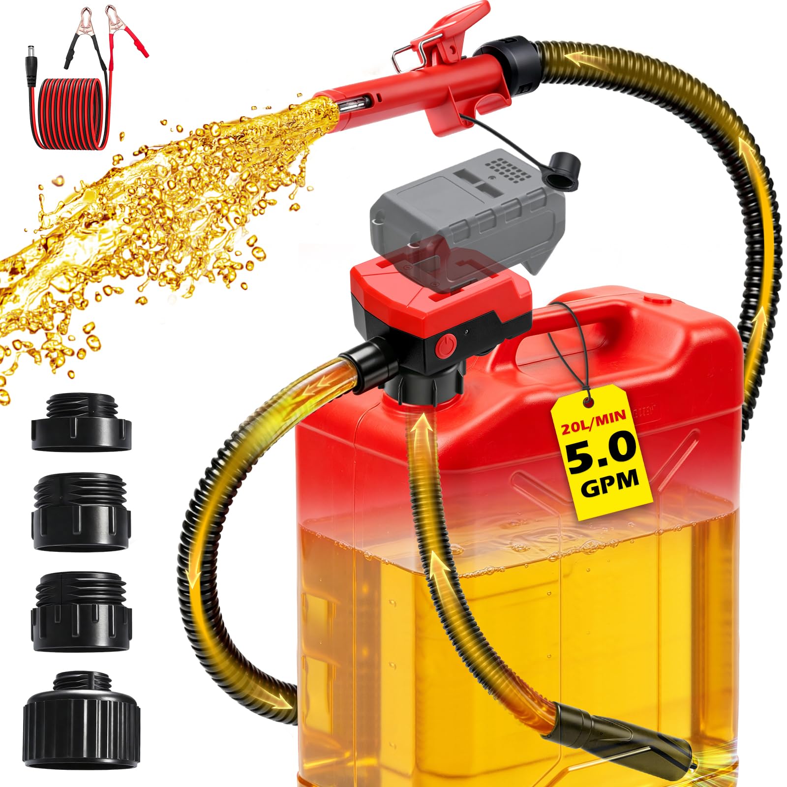 Pompe a carburant avec arrêt automatique et alarme,20L/min,pour essence,diesel et huile.Compatible avec les batteries Makita 18V LXT (BL1850, BL1830, BL1840, etc.).pompe electrique carburant portable.