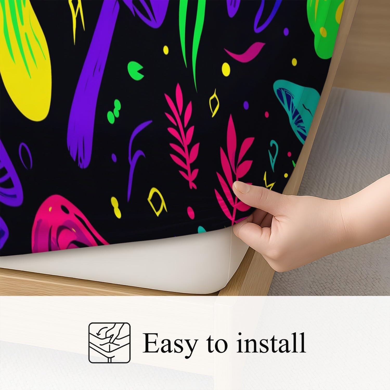 Magisch Wald Spannbetttuch 140 x 200 x 30 cm 3teilig 2 Kissenbezüge 80 x 80 cm Neon Leuchtend Pilz Botanisch Spannbettlaken Set für Kinder Jugendliche Erwachsene Mikrofaser Bettwäsche