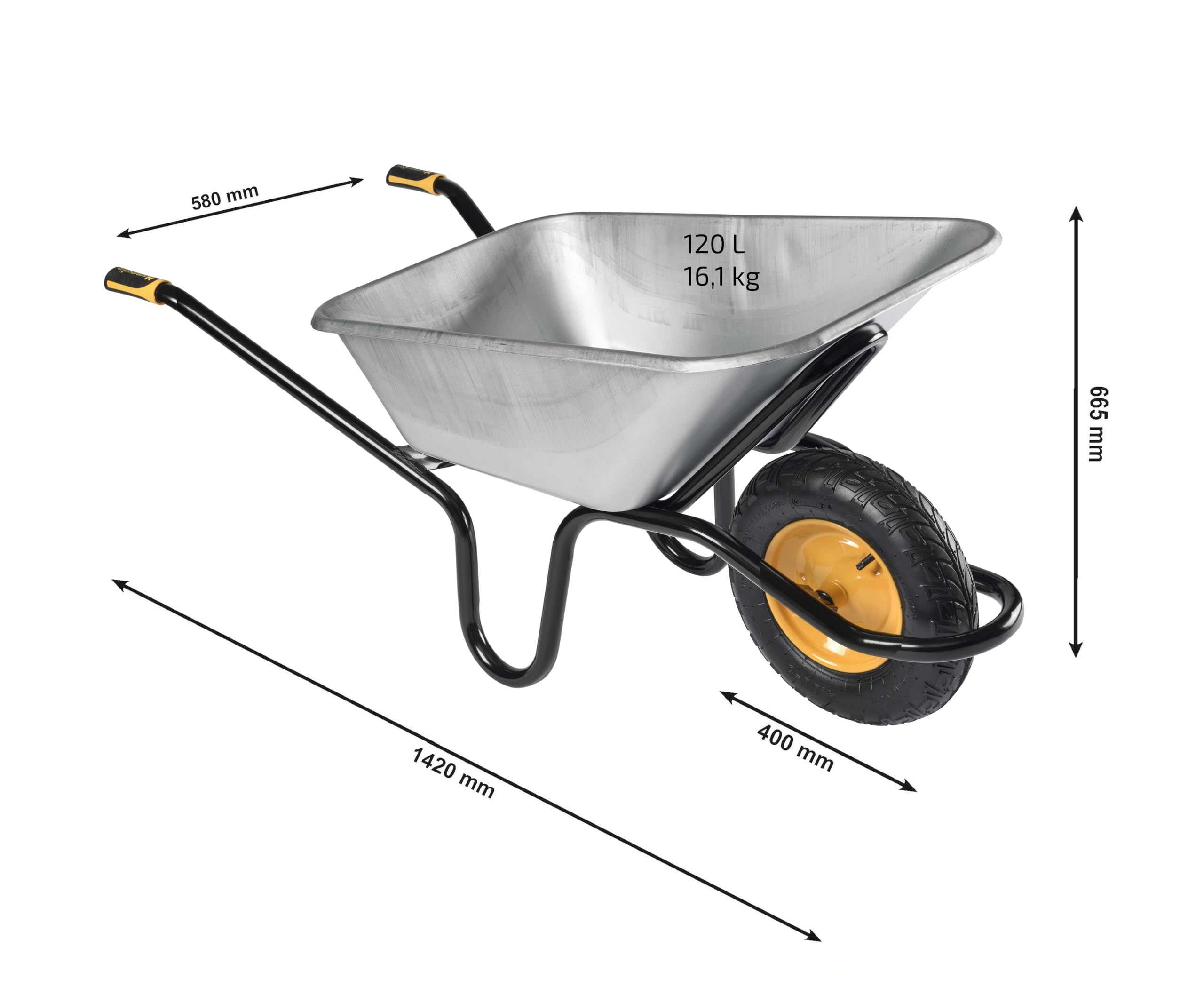 Brouette HAEMMERLIN Aktiv Excellium Plus 120L RENO Galva Roue Gonflée Grise - 305400605