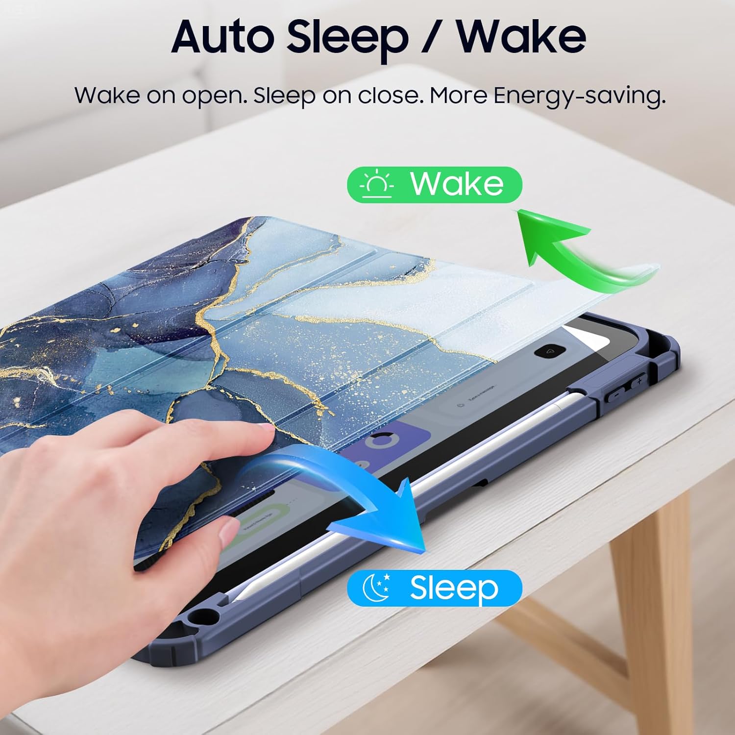 Fintie Hybrid Slim Case for iPad (A16) 11th Generation 11 Inch (2025), iPad 10th Generation 10.9 Inch (2022) - Shockproof Cover with Clear Transparent Back Shell & Pencil Holder, Ocean Marble - Image 8