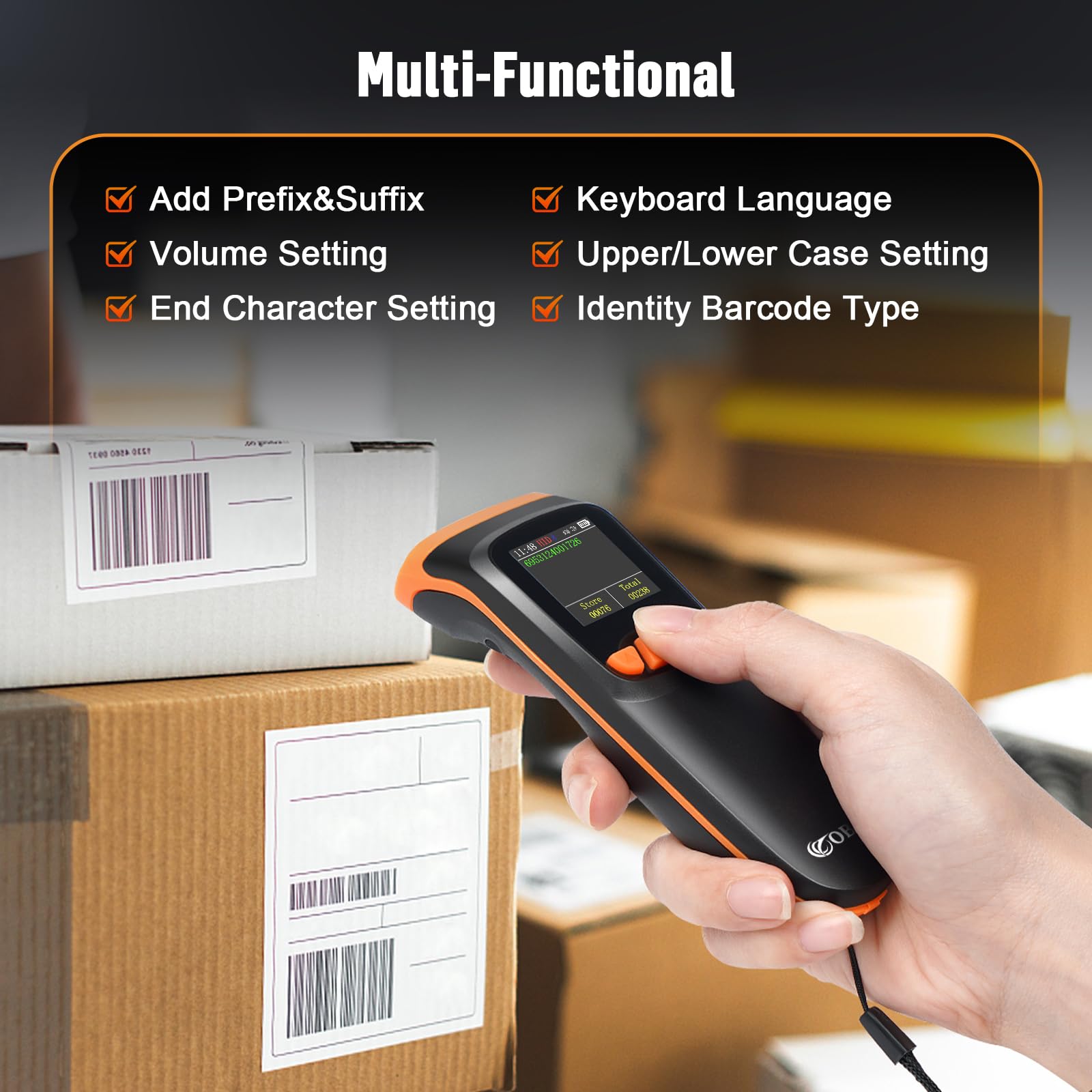 Lettore Codice a Barre Wireless QR 2D 1D con Schermo, OBZ Lettore Barcode Bluetooth cavo USB Scanner di Codice a barre Senza Fili Lettore QR Code per PC iOS Windows Android Tablet Inventario