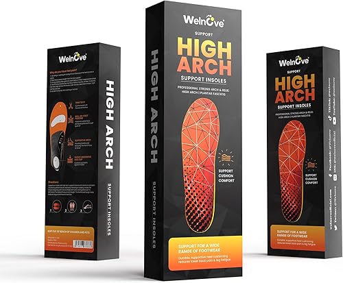 Miniatura 7 de Welnove - Plantillas de soporte de arco para fascitis plantar, insertos de arco alto resistentes de pie todo el día, reducen la fatiga, cojines