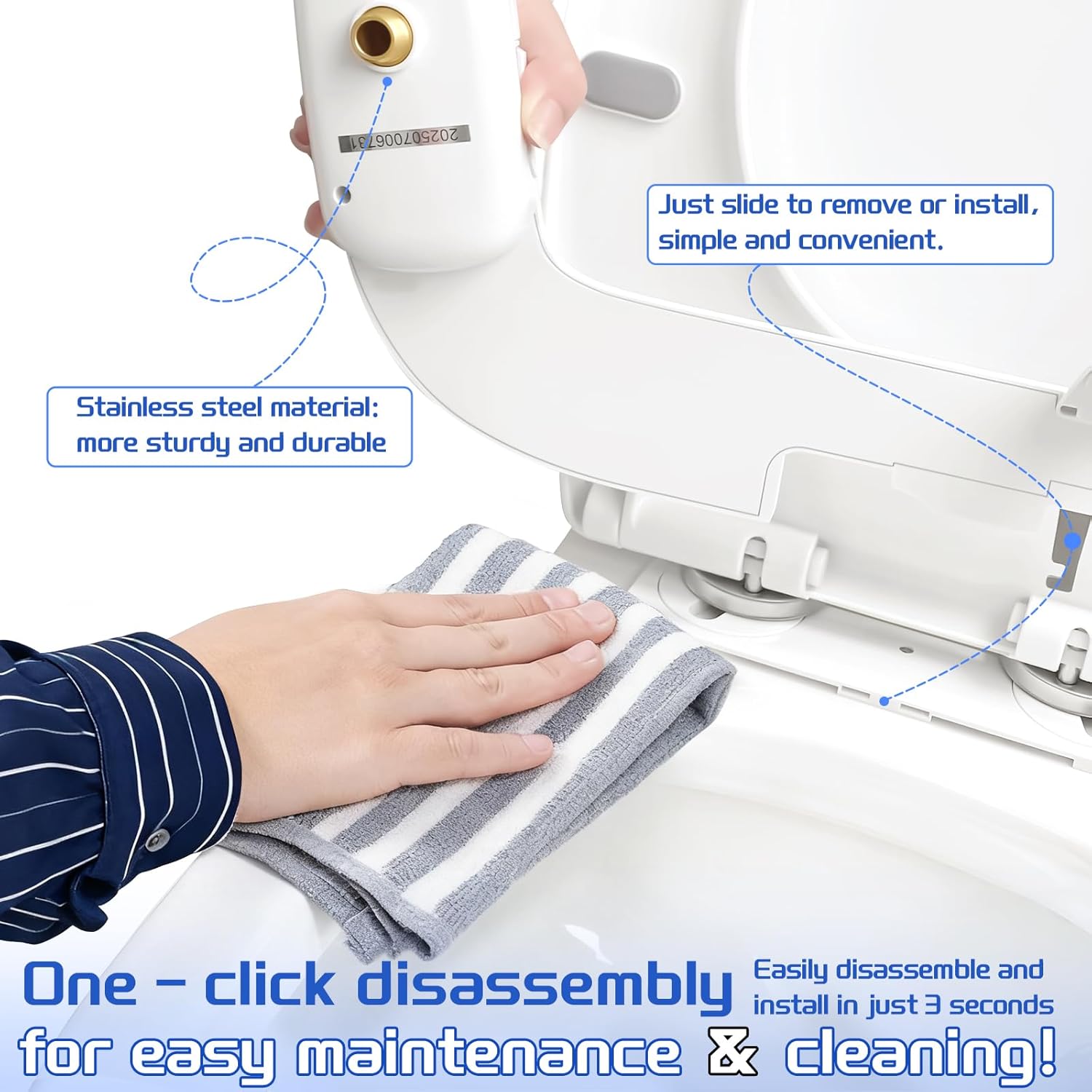 Bidet Attachment for Toilet Non-Electric Ultra-Thin Design,Self-Cleaning Dual Nozzles,Rear & Feminine Hygiene Wash,Adjustable Water Pressure,Cold Water Only, White(0.23 in)