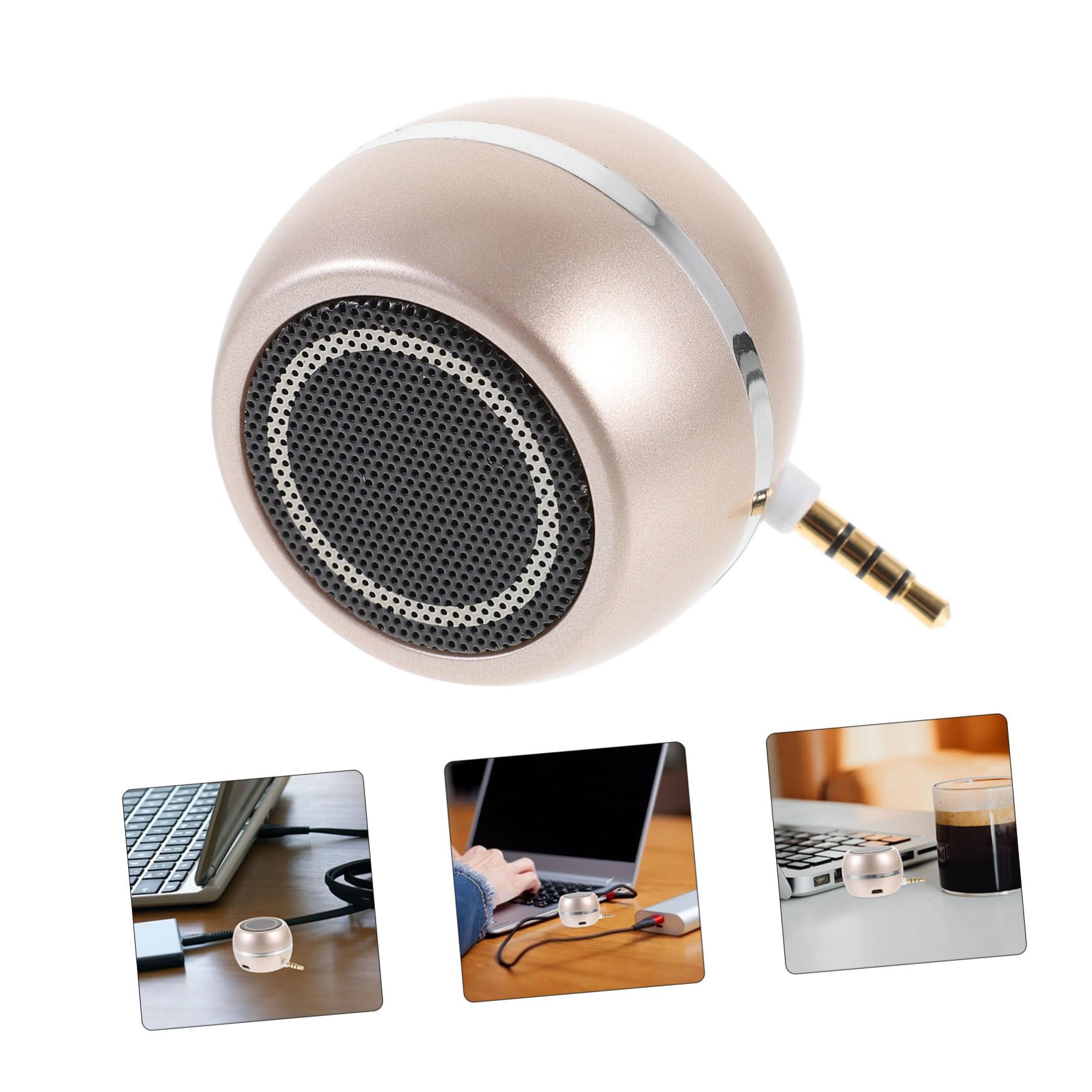Kisangel Externer Desktop Lautsprecher Tragbarer Steckerlautsprecher aus Kunststoff 3w Leistung 2-Kanal Goldfarben mit 3,5-mm Anschluss Kompatibel mit Laptop Handy und Tablette für Klaren