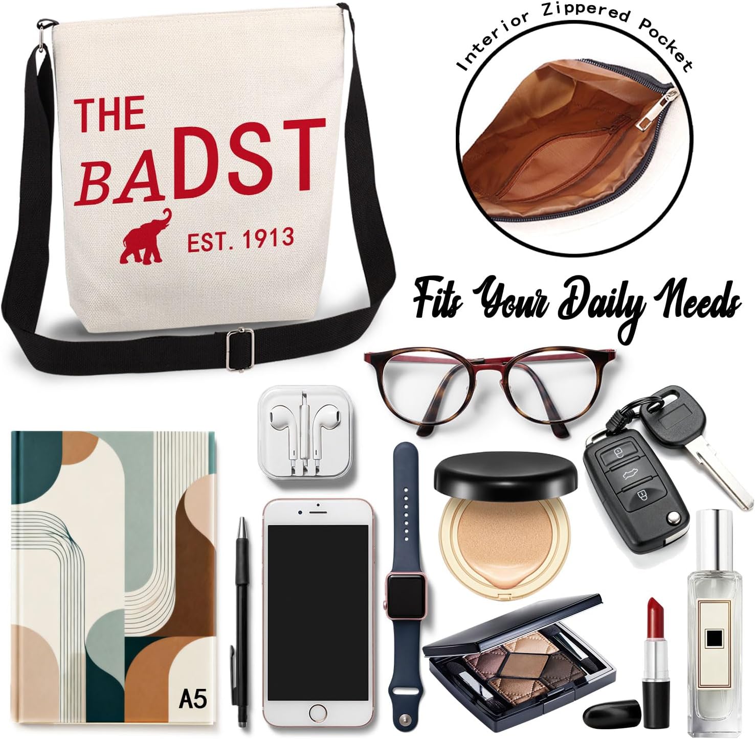 Sorority DST Print Canvas Crossbody Bag, Adjustable Strap Lightweight Purse with Top Zipper & Inner Pocket, Daily Shoulder Bag Gift for Women -2 - Image 4