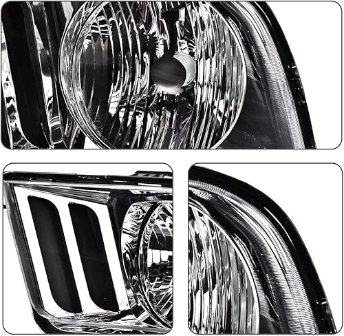 Miniatura 5 de PIT66 Conjunto de faros delanteros, compatible con Ford Mustang 2005 2006 2007 2008 2009 lado del conductor y pasajero lente transparente carcasa