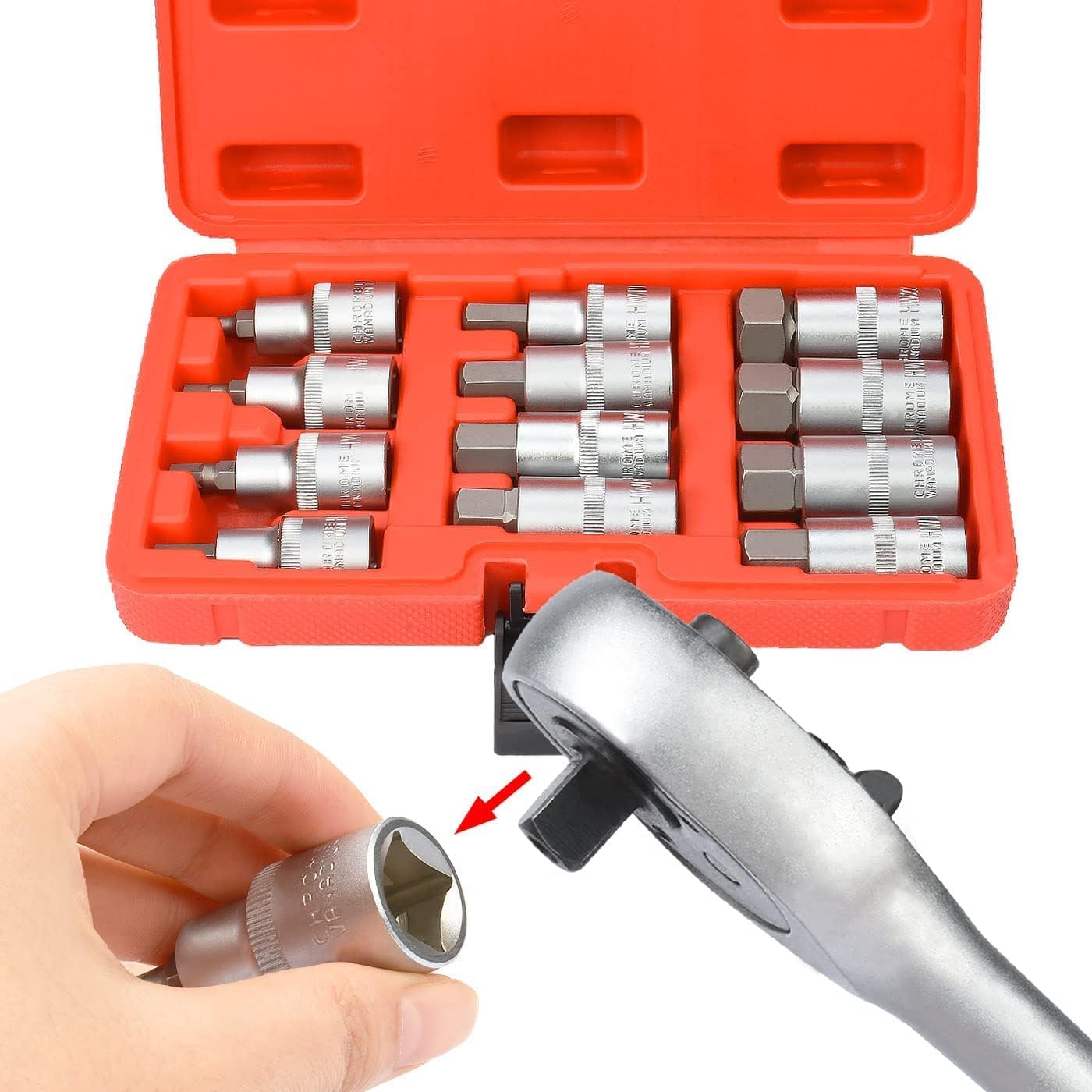 Set di punte per cacciavite, Set di chiavi a brugola, set di 12 pezzi di bussole esagonali, set di bit di cacciavite da 1/2" Premium S2 in acciaio legato da 5-22 mm Kit