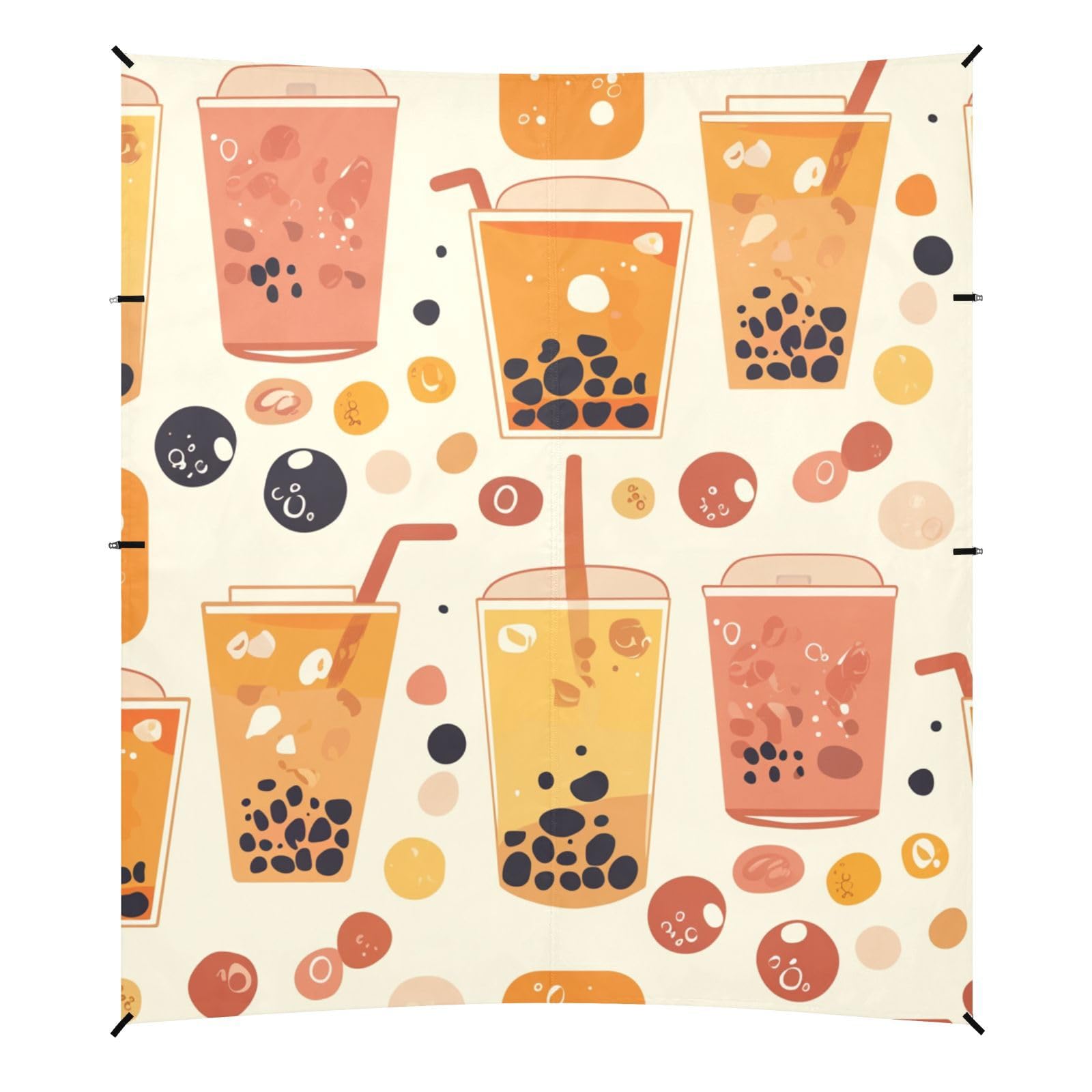 Bubble Tea Pattern Foldable Beach Canopy UPF50+ Protection Water-Resistant Sun Shade with Sturdy Poles, Sandbags and Shovel for Family Trips, Picnics & Camping
