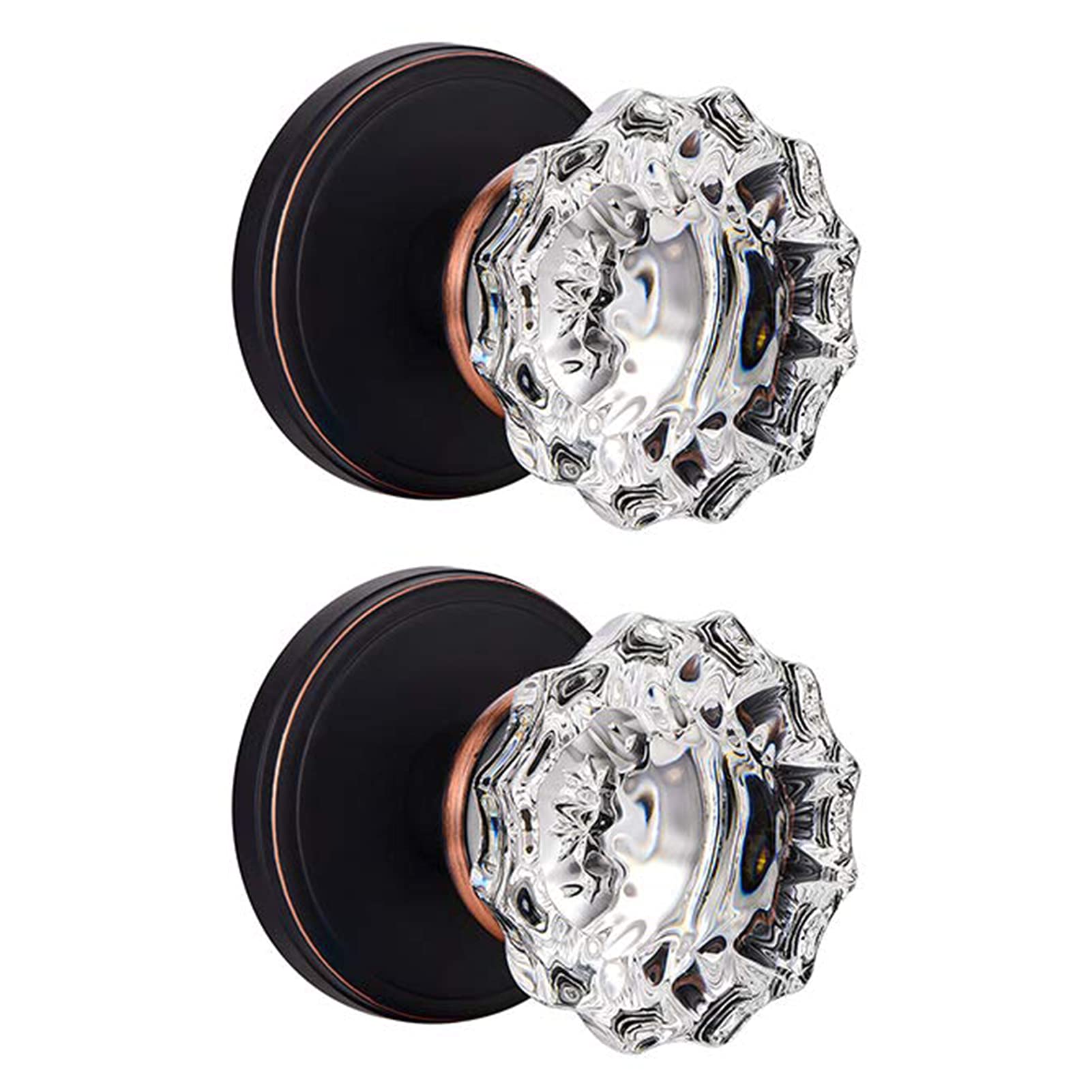 SHINY HANDLES Glass Door Knobs Interior for Hall and Closet, Crystal Single Dummy Door Knob,Oil Rubbed Bronze Dummy Door Knobs (2 Pack)