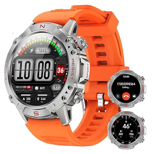 WalkerFit Running Watch for Men, 1.43" AMOLED Orange Silicone Band,