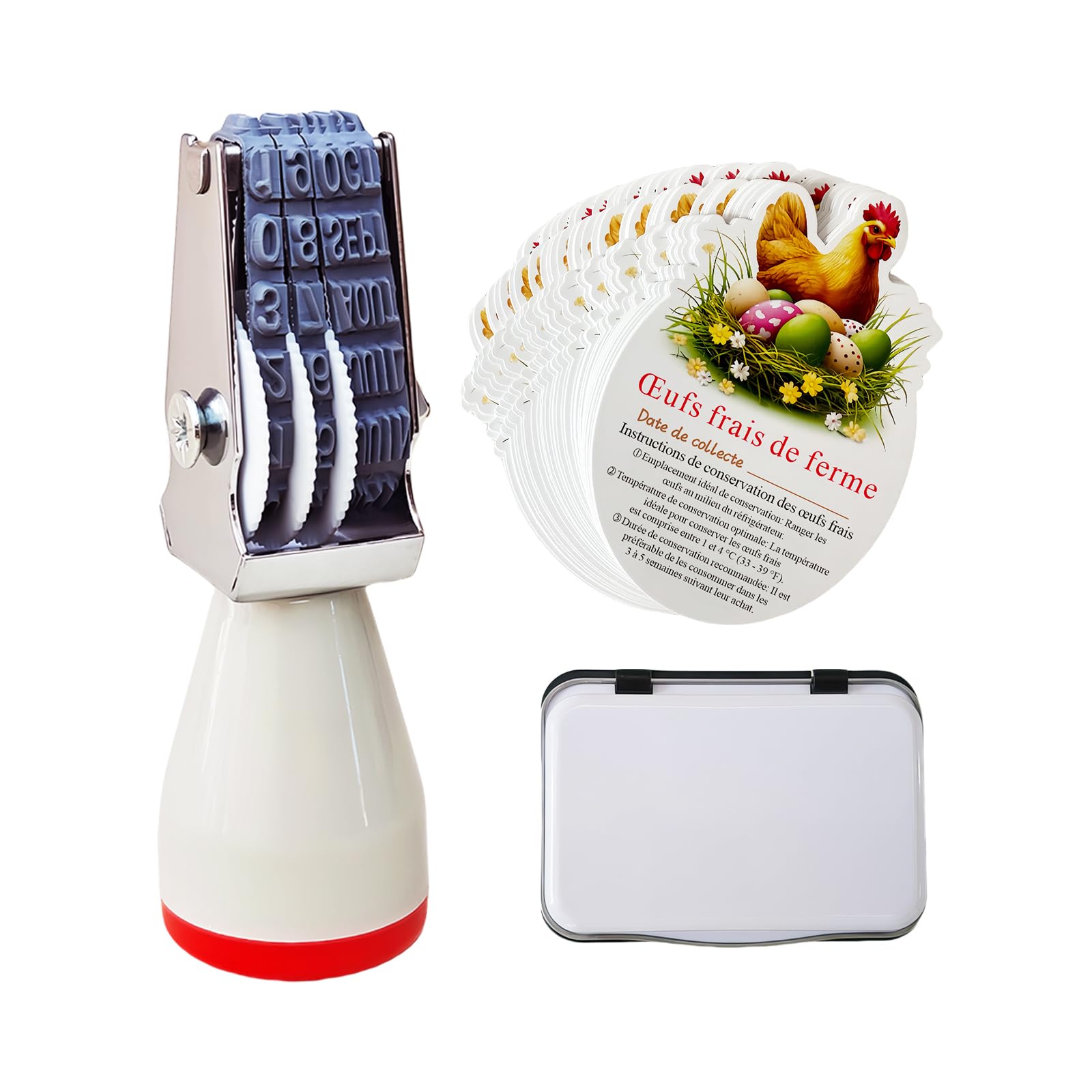 Lot De 2 Tampons Dateurs Manuels Pour Œufs - 4mm Jour Et Mois - Rouge Et Noir - Pour Poules, Canards, Dindes