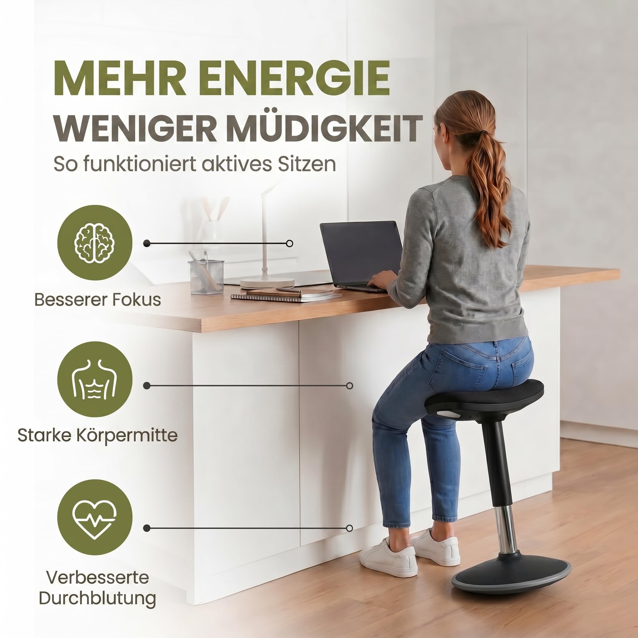 Tabouret Debout Ergonomique réglable en Hauteur 55-80 cm