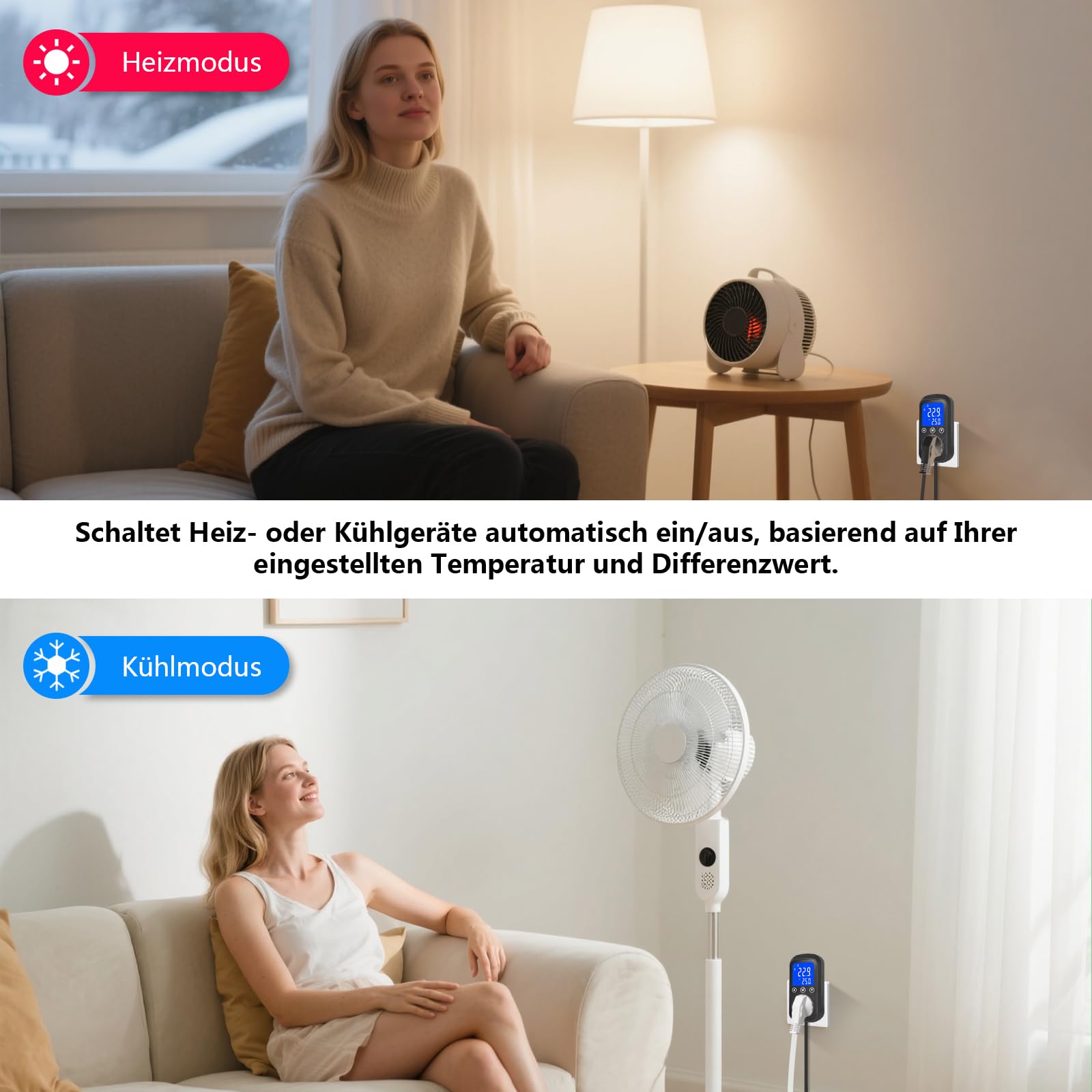 Digital Temperature Controller Socket mit wasserdichtem Sensor, Heizung Kühlsteuerung Thermostat Stecker, Temperaturschalter für Gewächshaus, Aquarium, Terrarium, Reptilien
