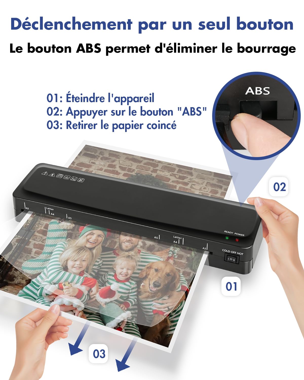Plastifieuse A3 6 en 1 Thermique et à Froid avec Coupe-papier et Arrondisseur d'angle, Réchauffement Rapide