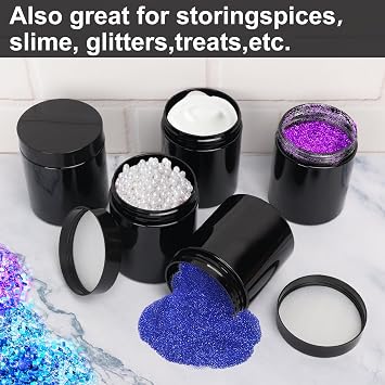 48 Packs 8 oz (250 ml) Black Plastic Jars with Lids, Cosmetic jars with Wide-Mouth for slime, beads, rhinestones, sequins Cosmetics, Lotion, Cream, Ointments and More by KUKLIPJIM.