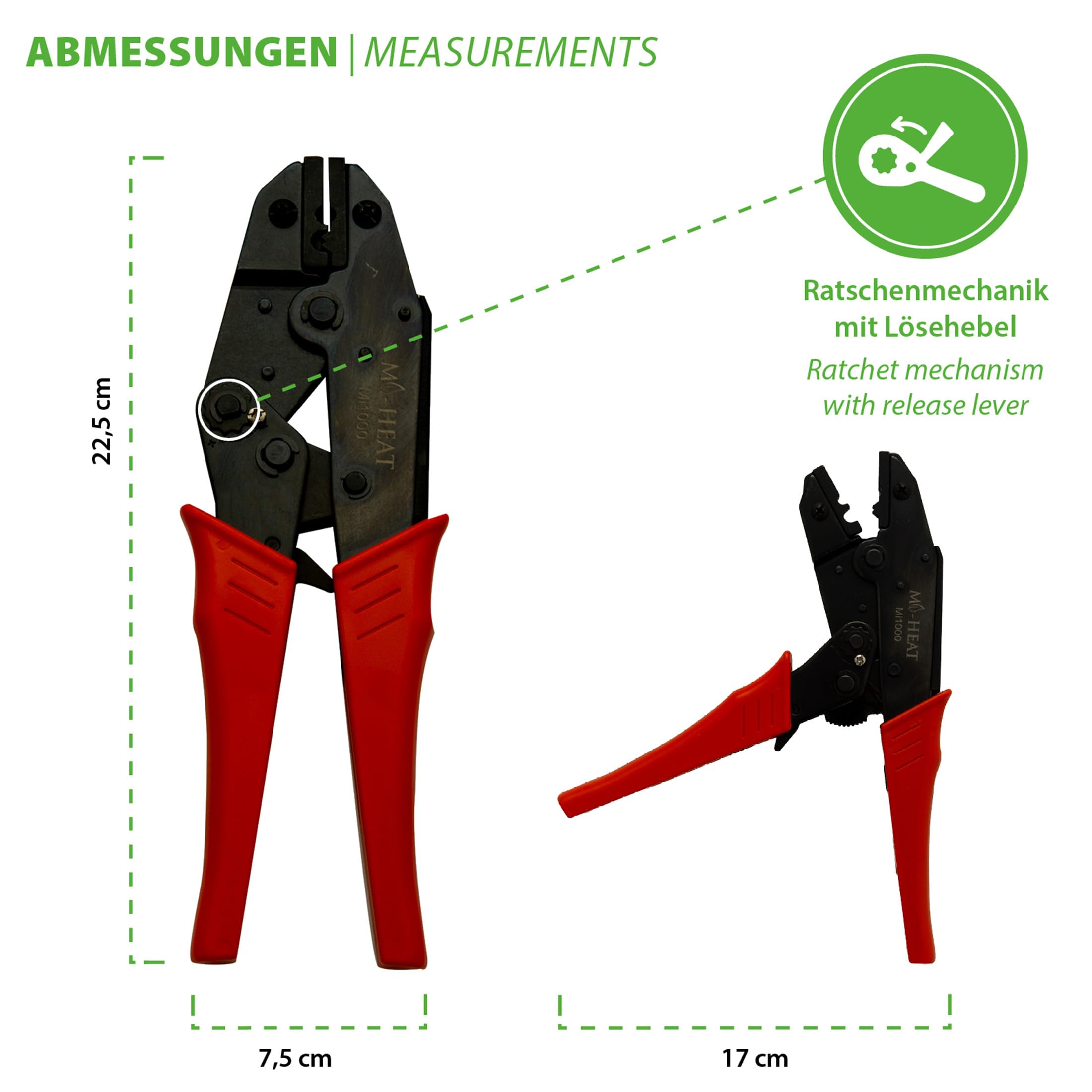 Crimpzange zur sicheren Montage der Quetschverbinder an Mi-Heat Heizfolien, Quetsch-Verbinder Presse