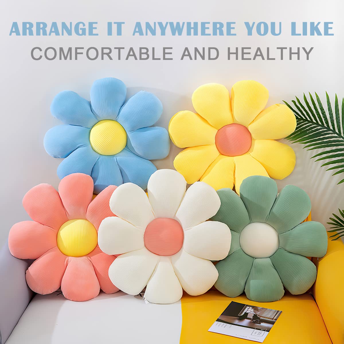 XHJRI Flower-Shaped Throw Pillow Butt Cushion Flower Floor Pillow, Seating Cushion, Office, Cute Room Decor & Plush Pillow for Bedroom Sofa Chair Tatami Car Butt Cushion (23.6 inch, Yellow)