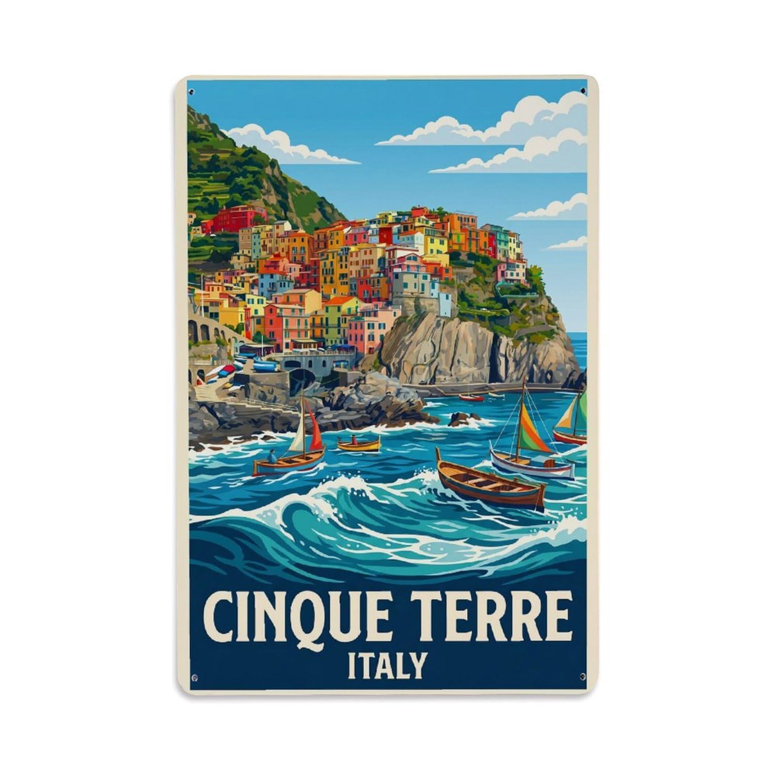 Huiyhb 8X12inch(20X30cm) Vintage Travel Cinque Terre Italy Seascape Metal Tin Sign