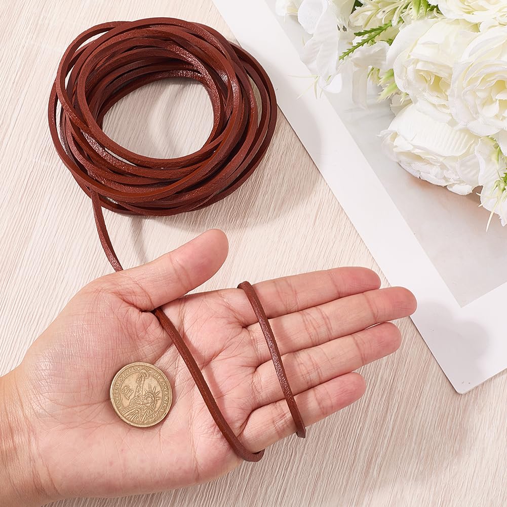 GORGECRAFT 5mx5mm Real Leather Craft Lace Strips Saddle Brown Flat Genuine Leather Cord String 3mm Thick Full Grain Cowhide Braiding Thread Rope for Jewelry Making Braiding Bracelets Key Chains - Image 3