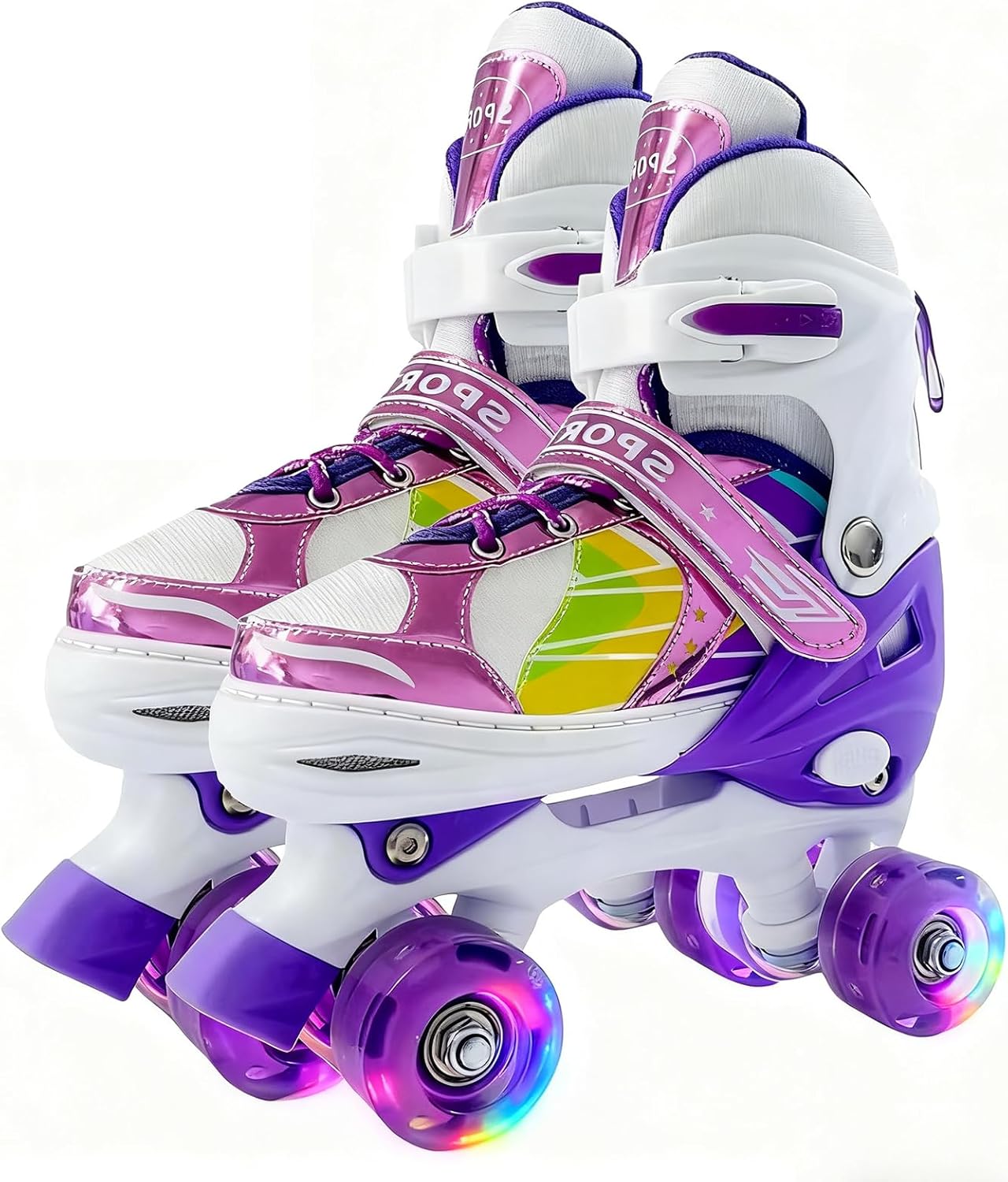 Adjustable Roller Skates for Boys Girls Ages 3-12, All 8 Wheels of Roller Skates Light Up with Protective Gear Set Gift for Youth Kids Indoor & Outdoor Beginners
