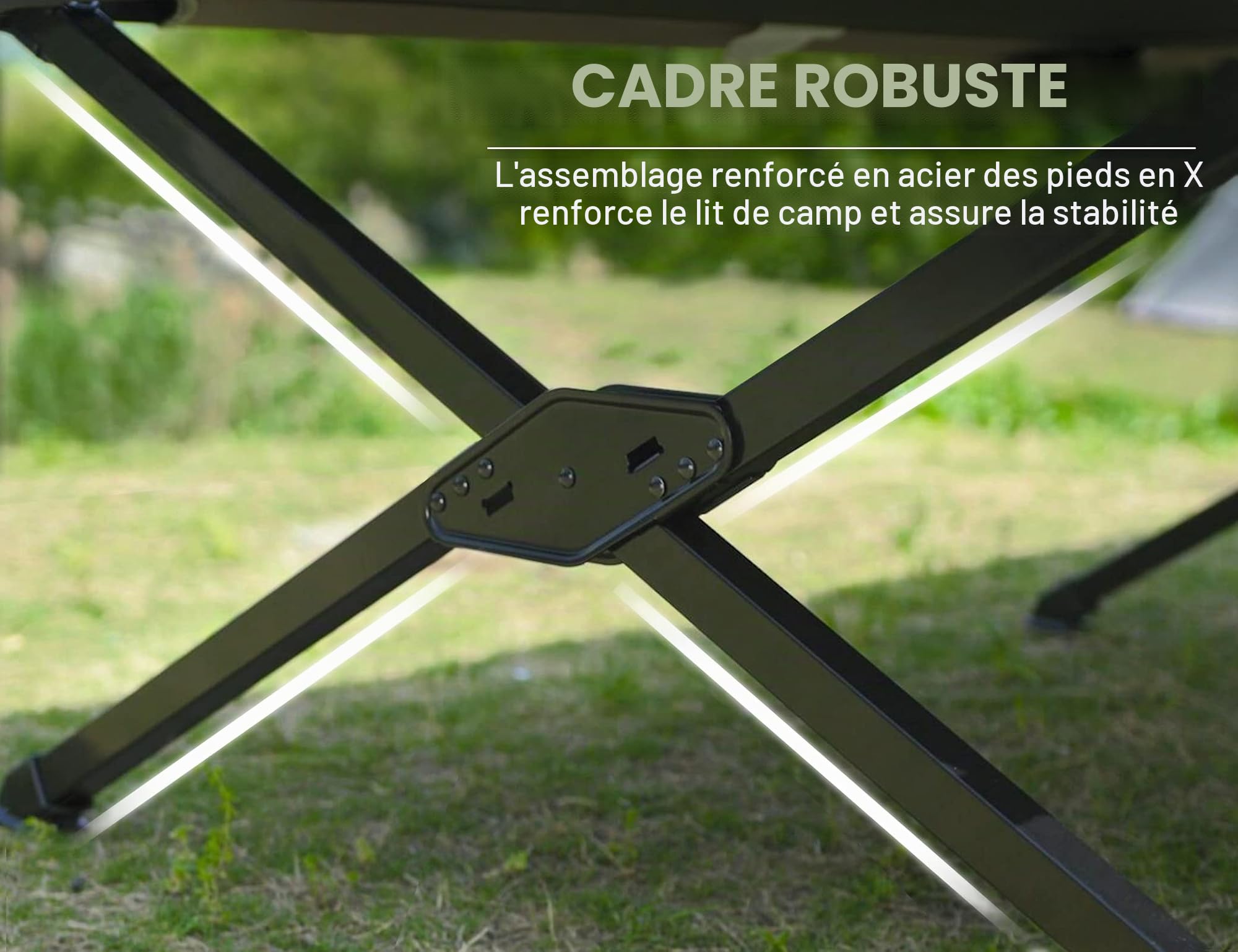 EVER ADVANCED Lit de Camp Pliant XXL avec capacité de Charge de 300 kg | Lit pliant Grand & Large 214 cm x 106 cm Lit de camping robuste pour camping, voyages, intérieur, extérieur, plage et jardin