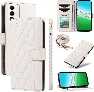 for OPPO A5 5G Case Notebook Type Oppo a5 5G Case Shoulder OPG06/ A502OP/ CPH2735 Smartphone Case Wallet Type Shoulder OPPOA5 5G Cover Card Storage Horizontal Function Shockproof Mobile Cover with Strap Pearl White