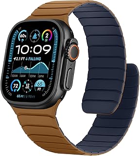 Magnetic Silicone Bands Compatible with Apple Watch 49mm 46mm 45mm 44mm 42mm, Sport Wristband for Men Women Compatible with iWatch Ultra3 2 1 SE Series 11 10 9 8 7 6 5 4 3, Brown-Indigo