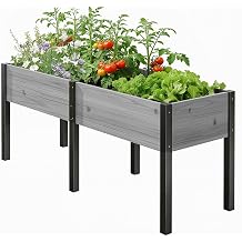 SUNYRISY Dual Wooden Raised Garden Bed Outdoor with Metal Legs | 71"L x 23.6"W x 31.5" Elevated Planter Garden Box Raised Bed for Gardening Vegetable Flower Herb, Gray