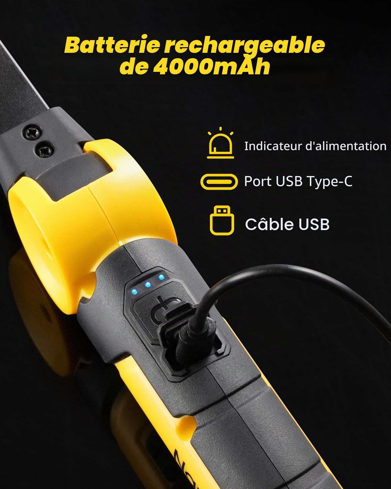 Lampe de Travail, 4000mAh Baladeuse LED Rechargeable avec Base Magnétique, Rotation à 120° Lampe Atelier, 3 Modes Lampe de Poche pour Réparation Auto/Camping/Urgence (2 Pièce)