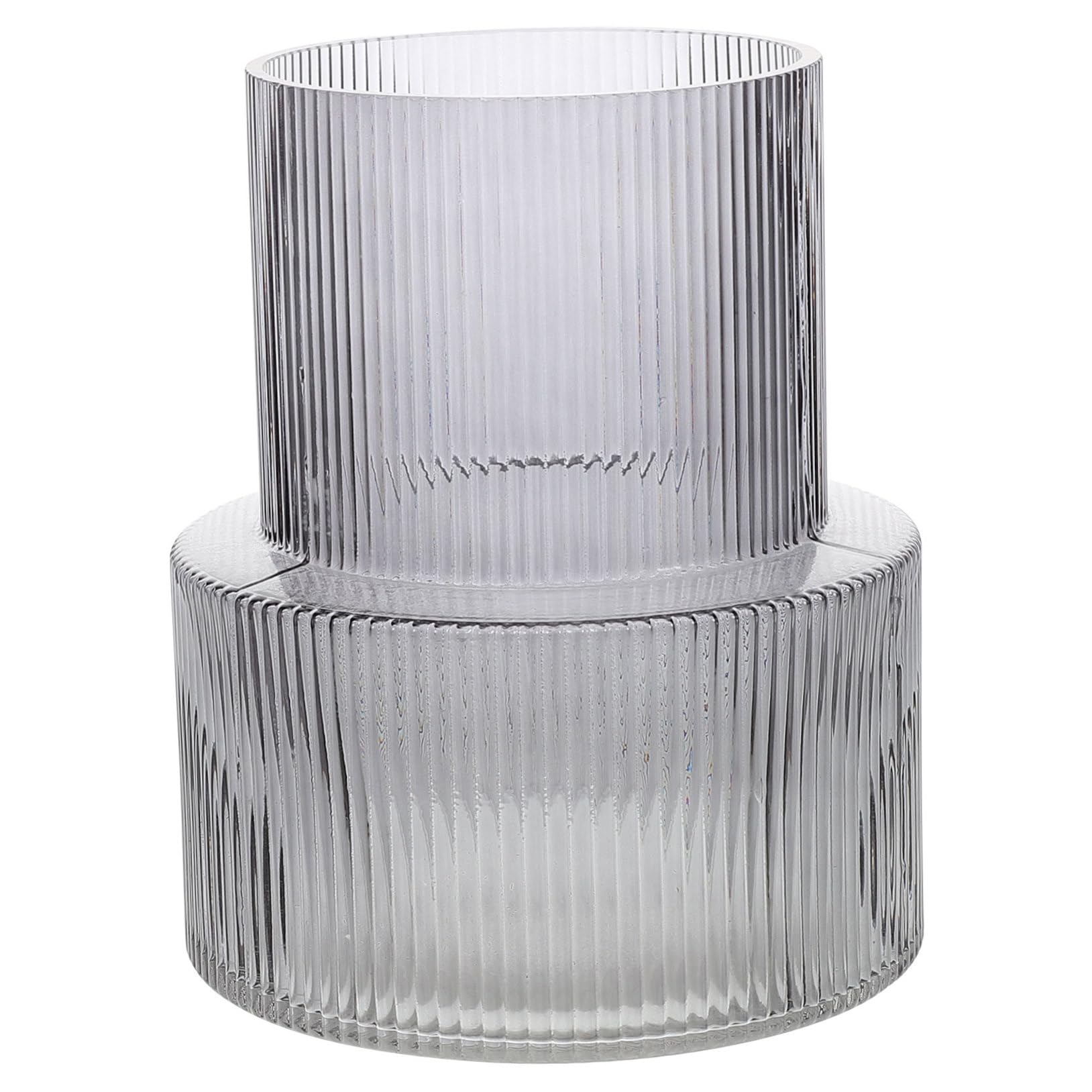 Vase Décoratif en Verre Côtelé Gris pour Fleurs, Table et Maison