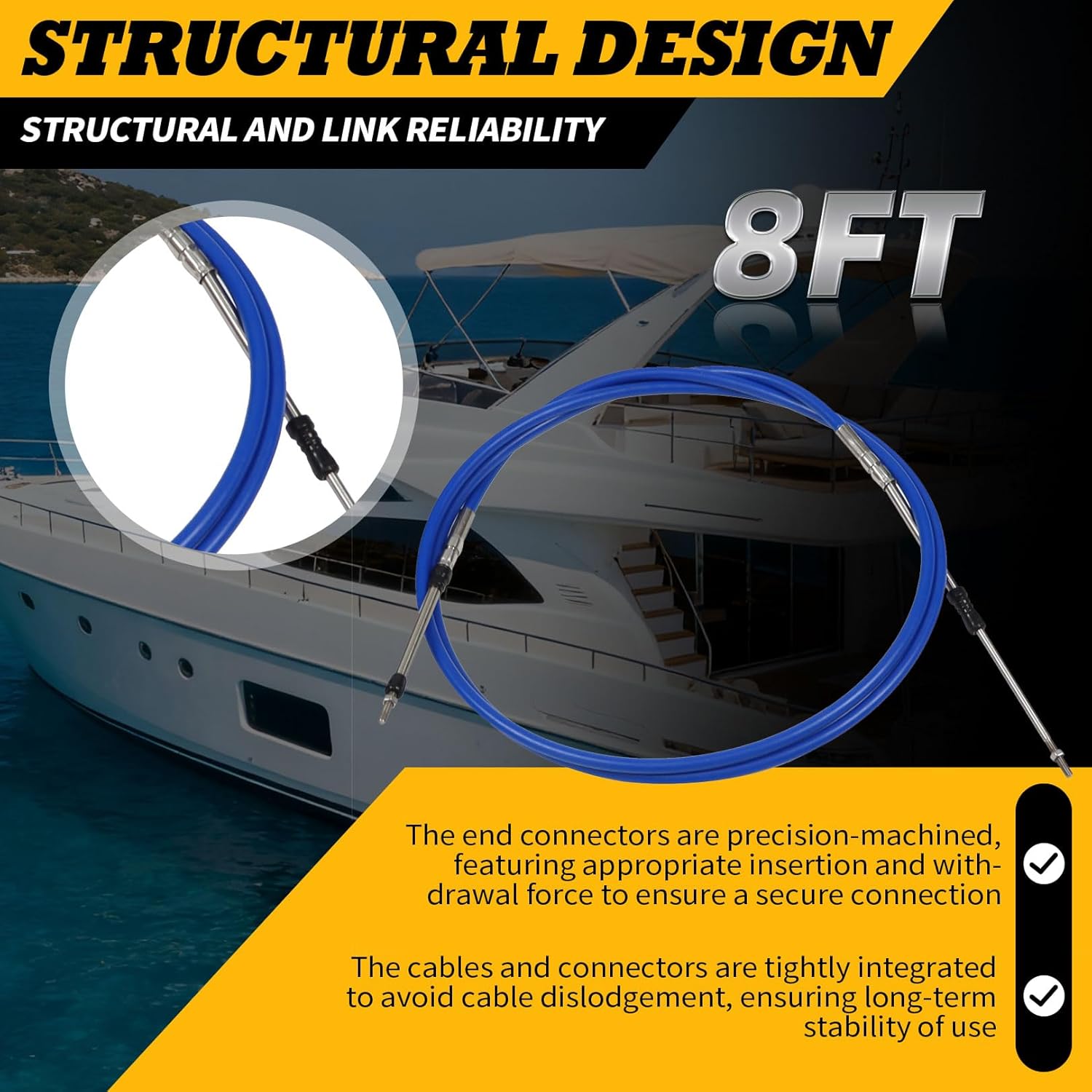 3300/33C Marine Throttle Shift Remote Control Box Cable for Outboard Engine Boat Motor Steering System 8FT 13FT 15FT 20FT 30FT (8FT,2PCS) 8FT 2PCS