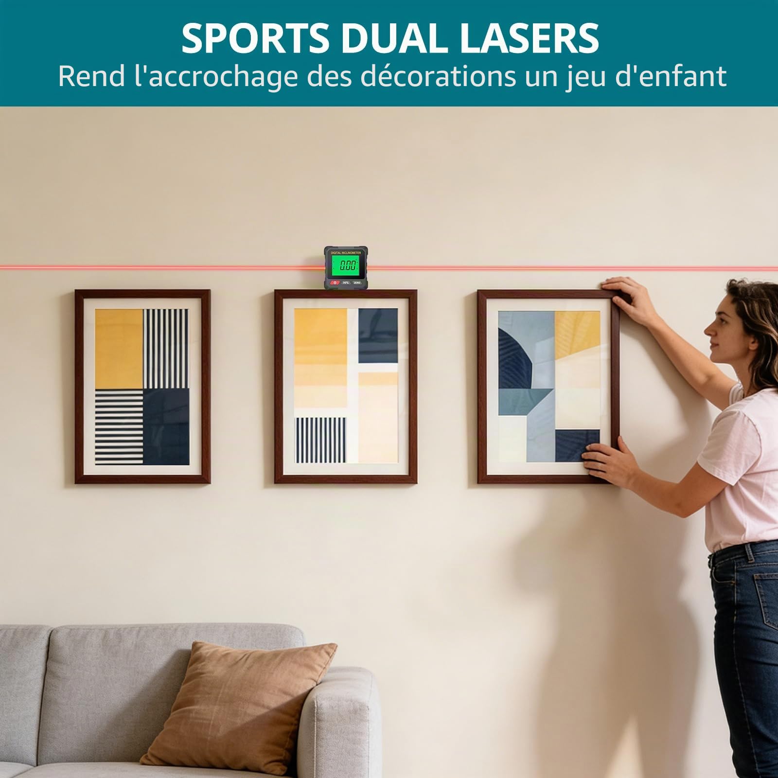 Inclinomètre Numérique avec Double Laser, Niveau Électronique Magnétique Rechargeable USB-C, Rapporteur d’Angle Digital 4x90° pour Menuiserie, Calibration de Scie, Bricolage et Chantier