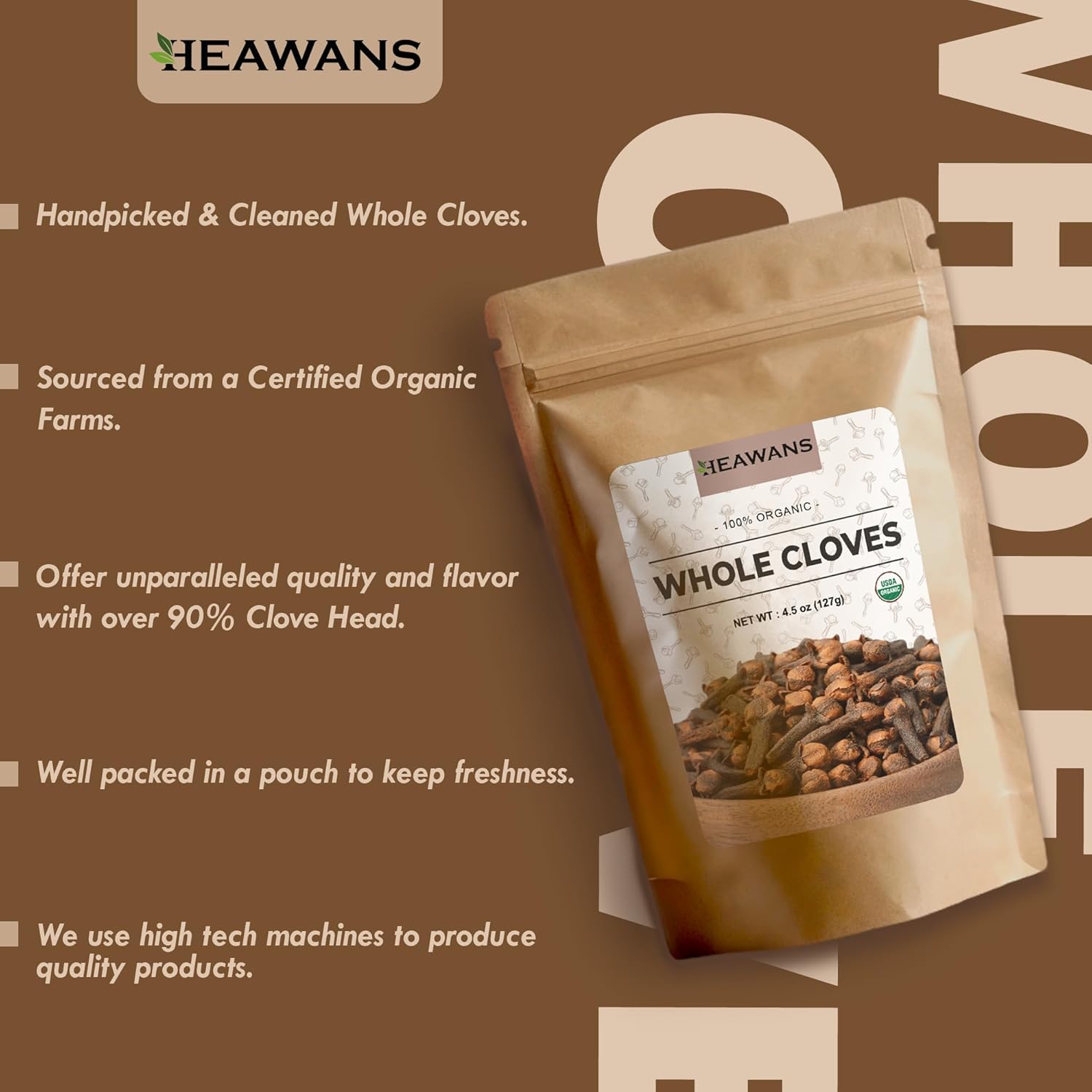 Heawans Hand Picked Premium Grade Organic Whole Cloves 4.5 oz, Packed in a USDA certified farm. - Image 5