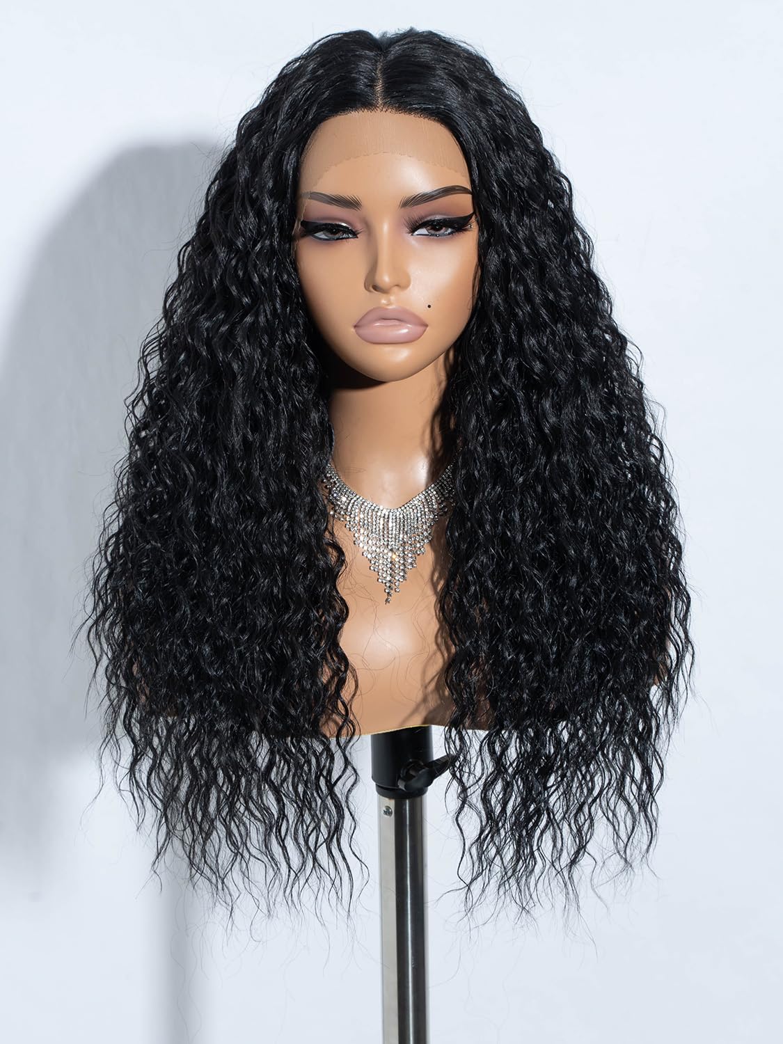 Joedir Black Curly Wigs Synthetic Lace Front Wig with Baby Hair 24 Inches Deep Curly Wigs for Women Daily Party