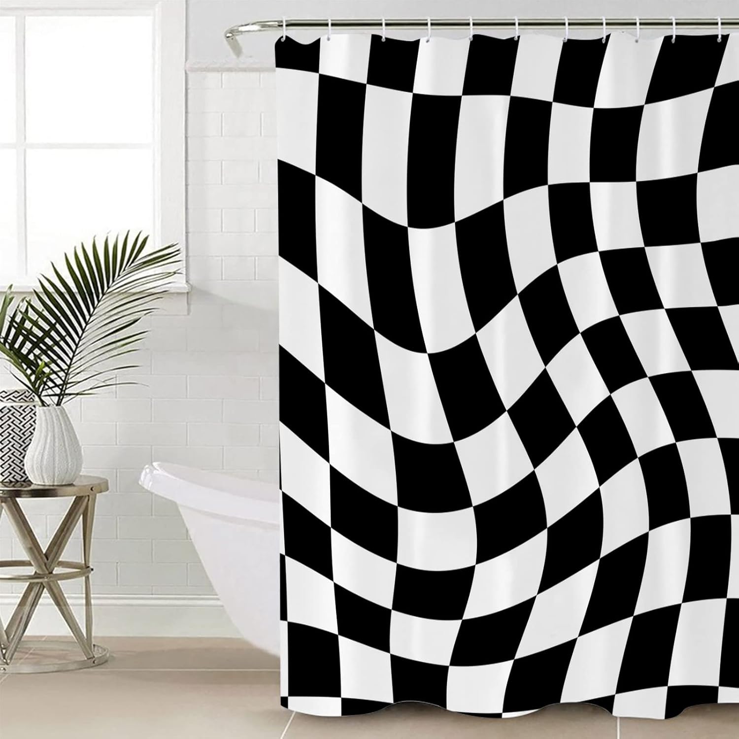 Black and White Checkered Shower Curtain Set - 66" x 72" Washable Bathtub Curtain with 12 Hooks, Modern Irregular Geometric Waterproof Fabric Stall Shower Curtains for Bathroom/Bathtub Décor