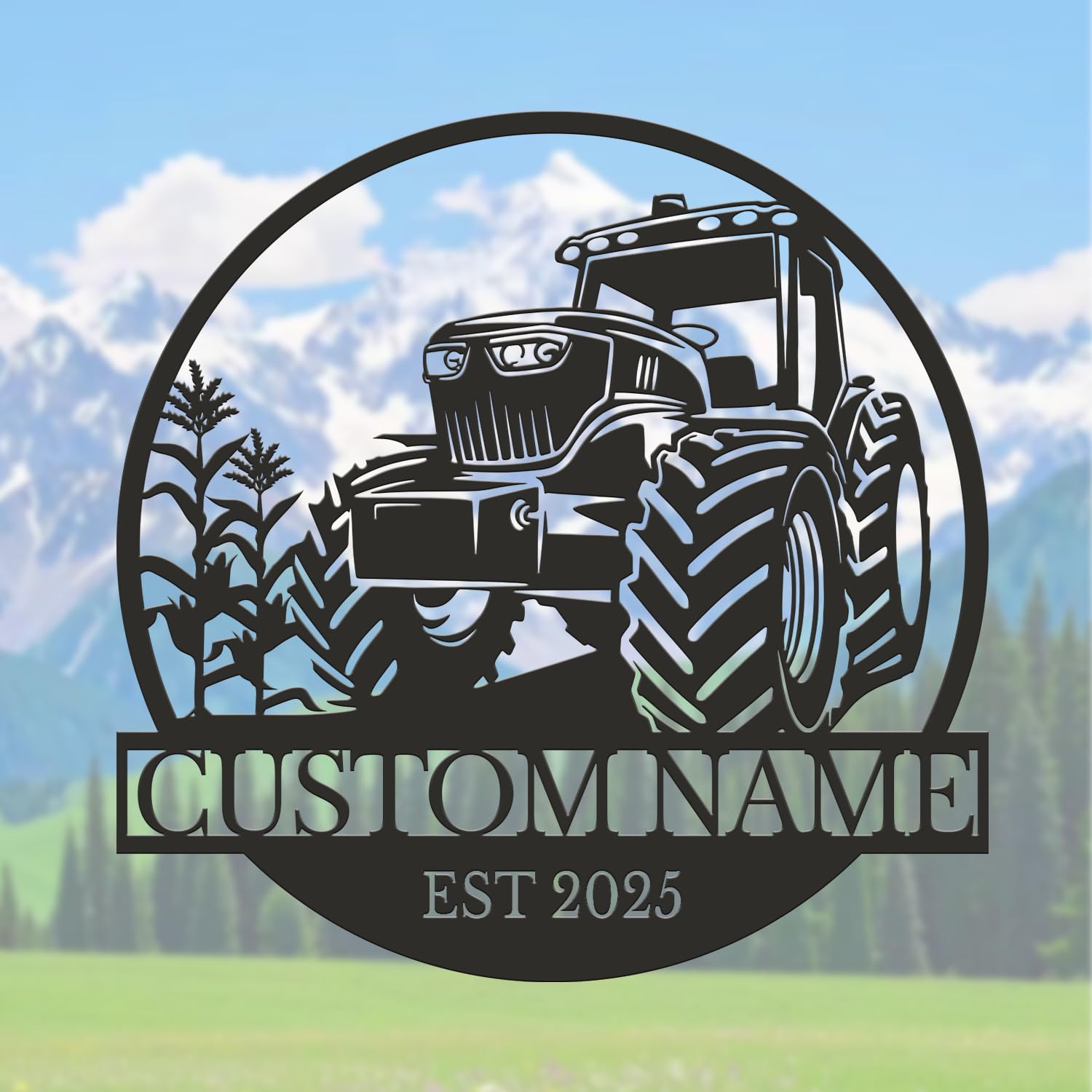 Personalized Tractor Metal Sign, Custom Farm Name Wall Art, Rustic Barn Decor, Farmer Retirement Gift, Large Outdoor Farmhouse Plaque (Style-2)