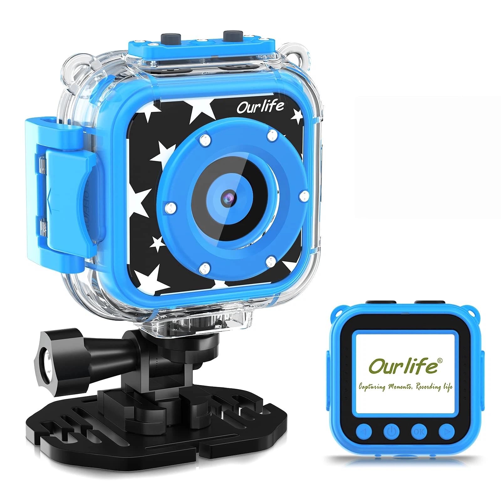 Ourlife - Fotocamera impermeabile per bambini dai 3 ai 12 anni, regalo di compleanno per bambini, per sport subacquei, con schermo da 4,4 cm (blu navy)