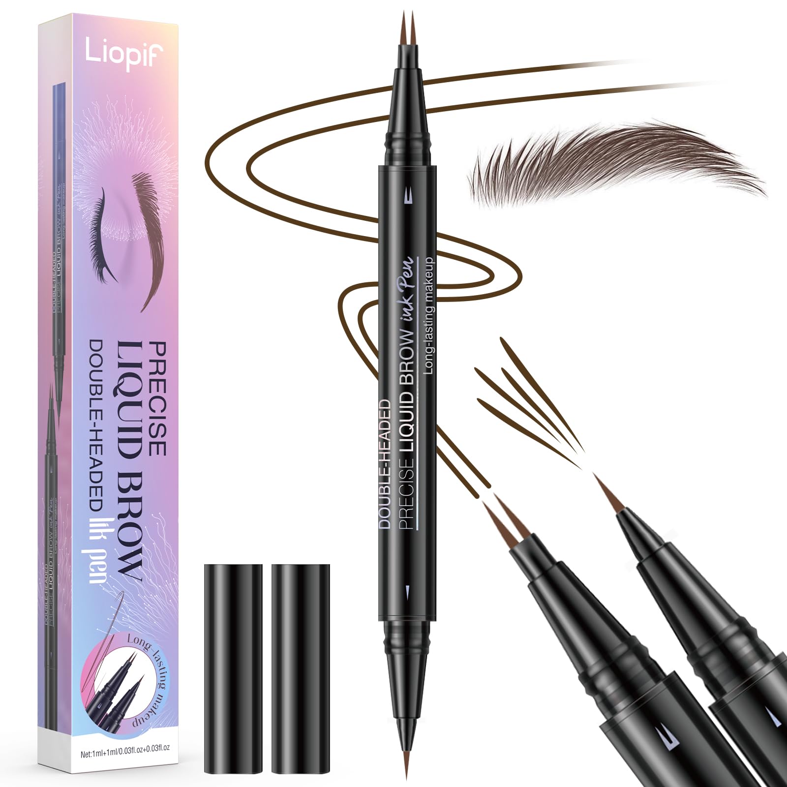 Curved Eyebrow Pen,Brow Pencil with Hair Like Strokes,Dual-Ended Liquid Eyebrow Microblading Pen with Precise Brush Tip for Women,Long Lasting Natural Eyebrow Filler Pens,Light Brown 01#Light Brown