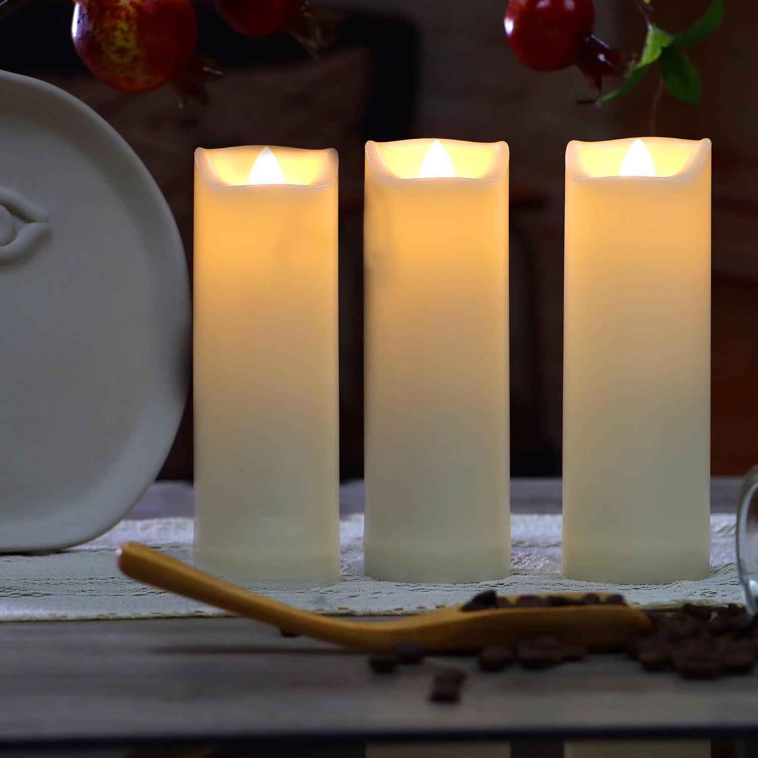 Battery Operated Flameless LED Pillar Candle with Remote Cycling Timer, Realistic Plastic Electric Tall Flickering Light for Indoor Outdoor Bookshelf Dinner Party Centerpiece Fireplace Decor Pack of 3