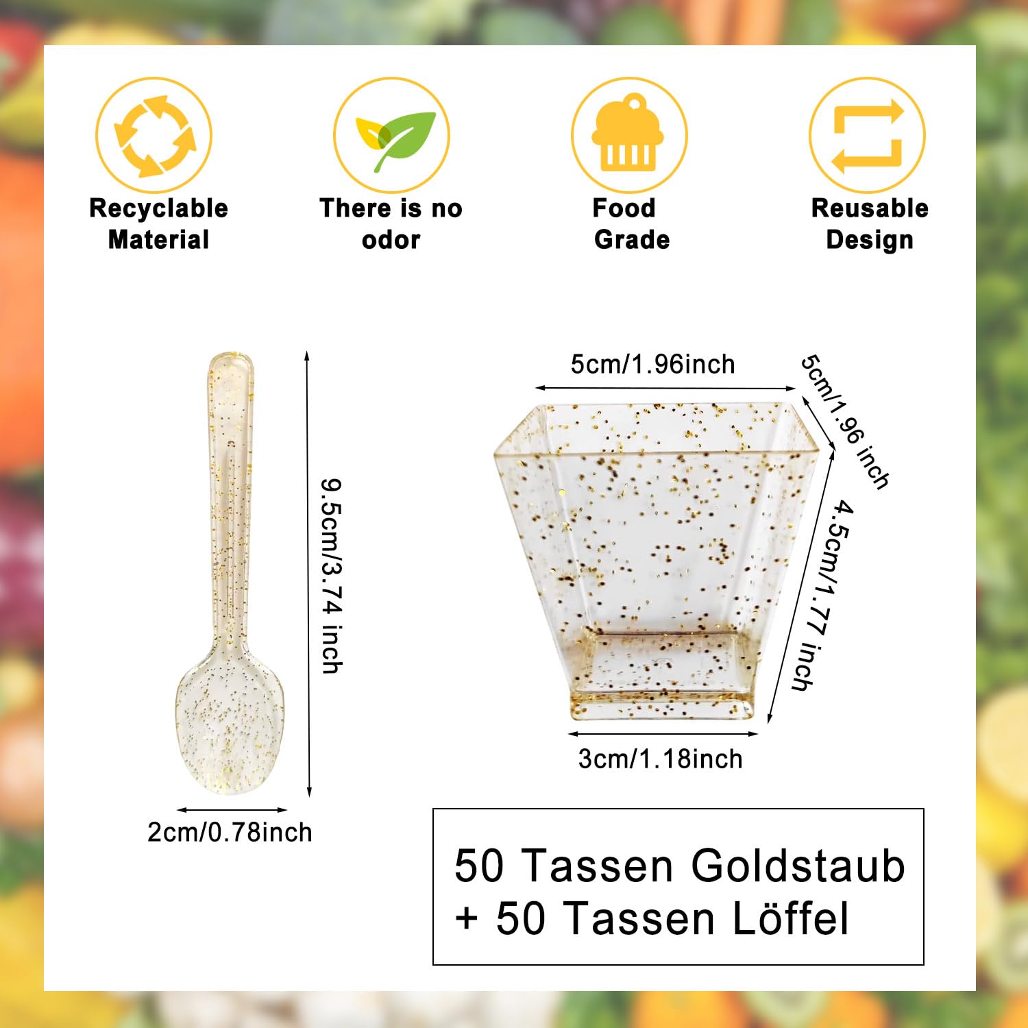 50 Bicchierini Finger Food Con Cucchiai - Coppette Per Tiramis&ugrave; E Dessert, 60 Ml, Riutilizzabili E Trasparenti