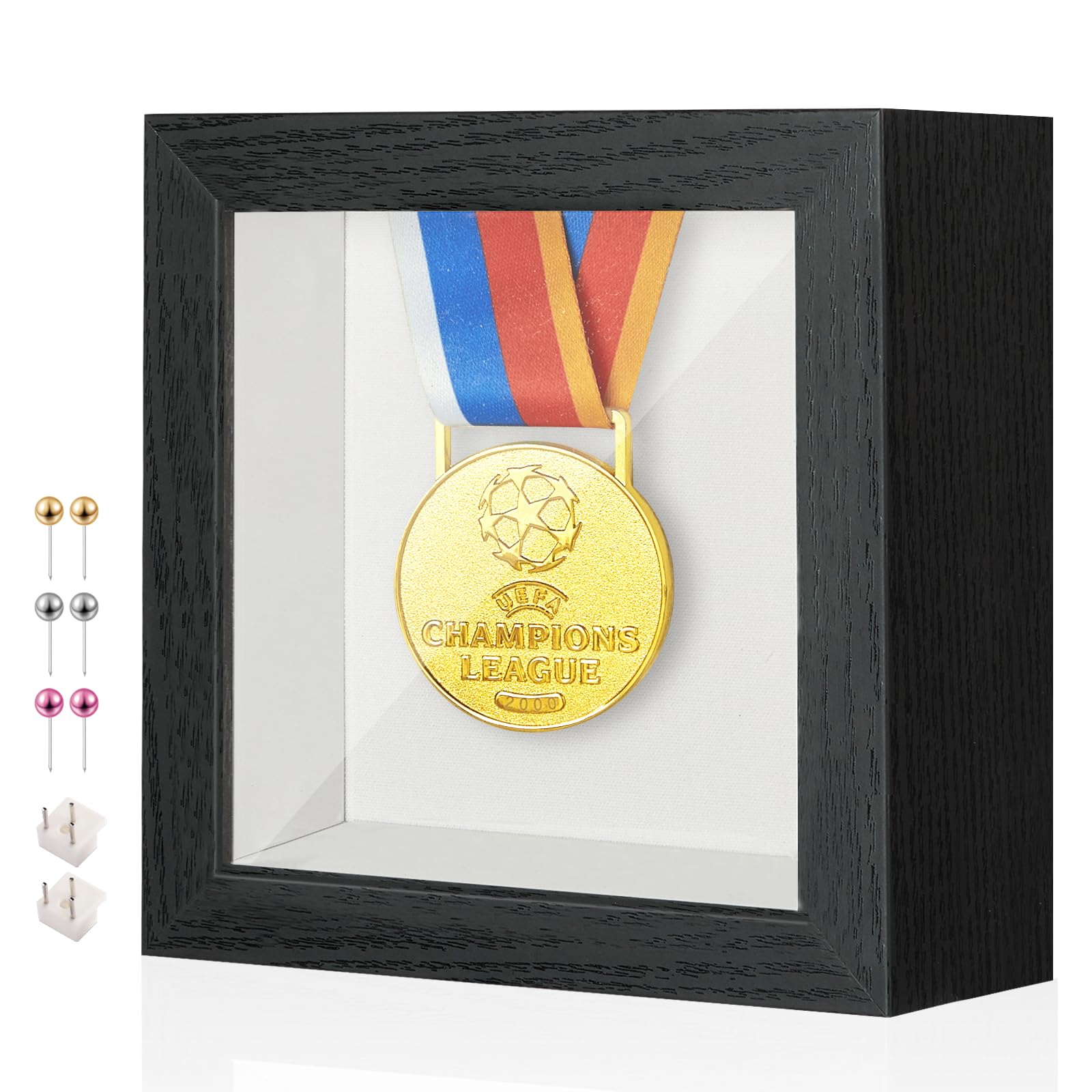 MGLIFEUL 5x5 Mini Shadow Box Frame with Shatterproof Clear Glass & Push Pin