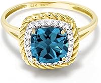 Vista 3 de Gem Stone King Anillo de compromiso de oro amarillo de 10 quilates con piedra natal y diamante blanco Cojín de 0.276 in Anillo de oro