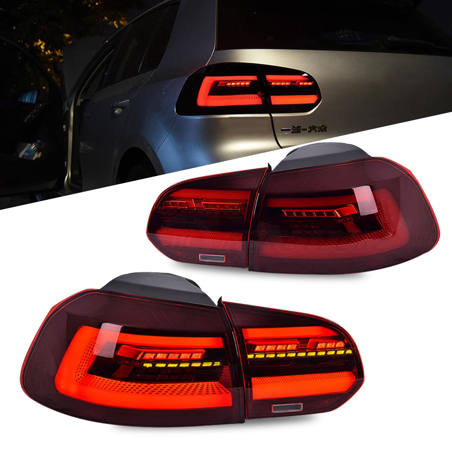HCMOTIONZ Tail Light Assembly for VW Golf Mk6 Golf 6 MK6 GTI GTD R TSI 2008-2013 with Start-up Animation Sequential Turn Signals/LED Brake Reverse Light Passenger & Driver Side