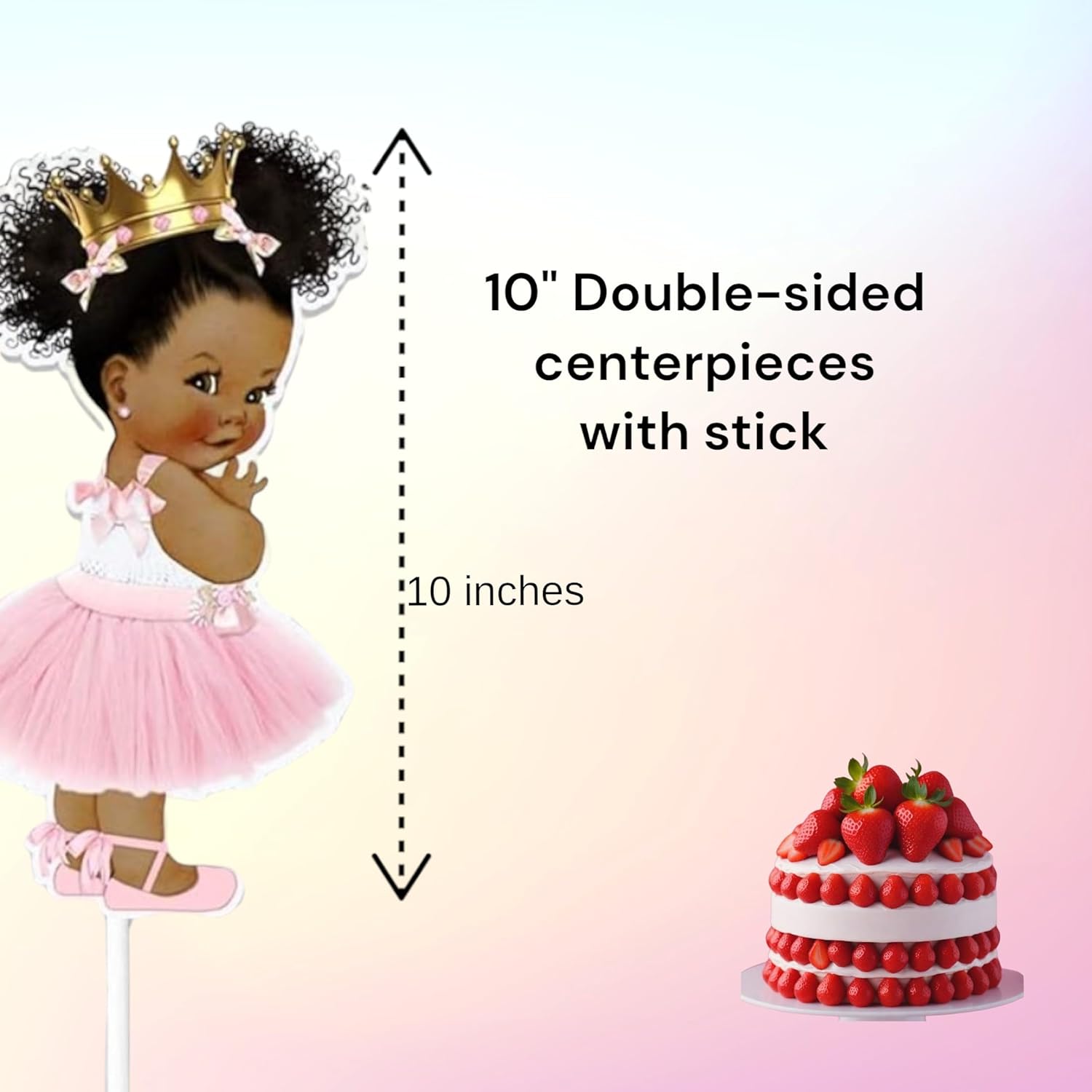 Little Princess Centerpieces Baby Shower Table Decoration 10 inches Pink Gold African American Black Royal Birthday Cake Topper (5)