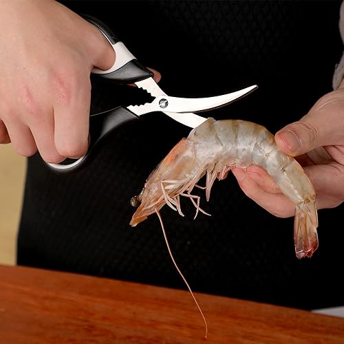 Miniatura 7 de Tijeras de cocina multiusos, paquete de 3, tijeras de cocina de acero inoxidable resistentes para cortar carne, alimentos, pescado, aves de corral,