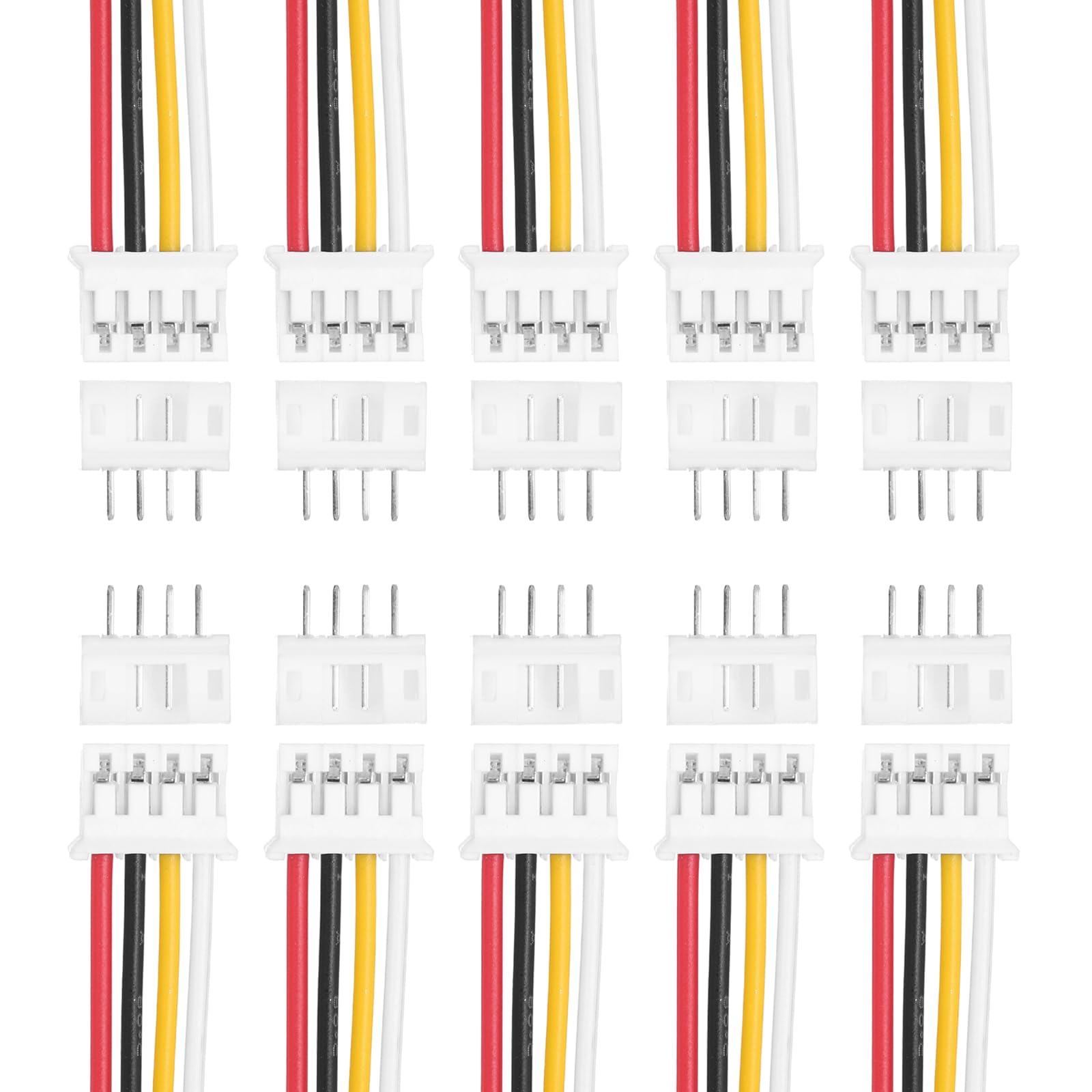 sourcing map 20Pcs PH 2.0mm 4 Pin Single Head Male Connector Plug with 26 AWG 150mm Wire Cable Female Motherboard Connector for Speakers,LED Light Strips