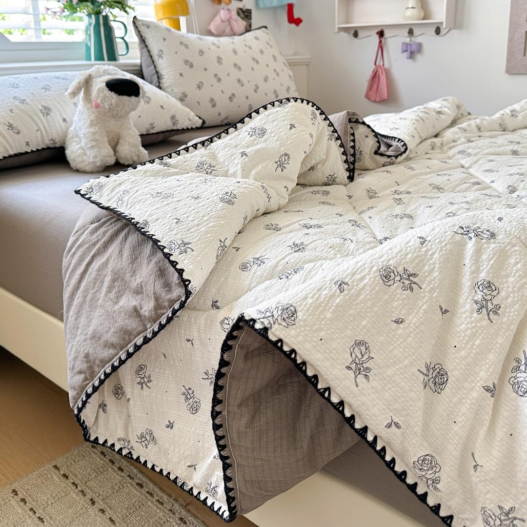 Trapuntino Copriletto Reversibile Bicolore, Coperta Leggera Estate Copriletti Trapunte Leggera Fresco Copriletto Trapuntato per Letto Singolo Letto Matrimoniale (Crema Grigia,200x230cm)