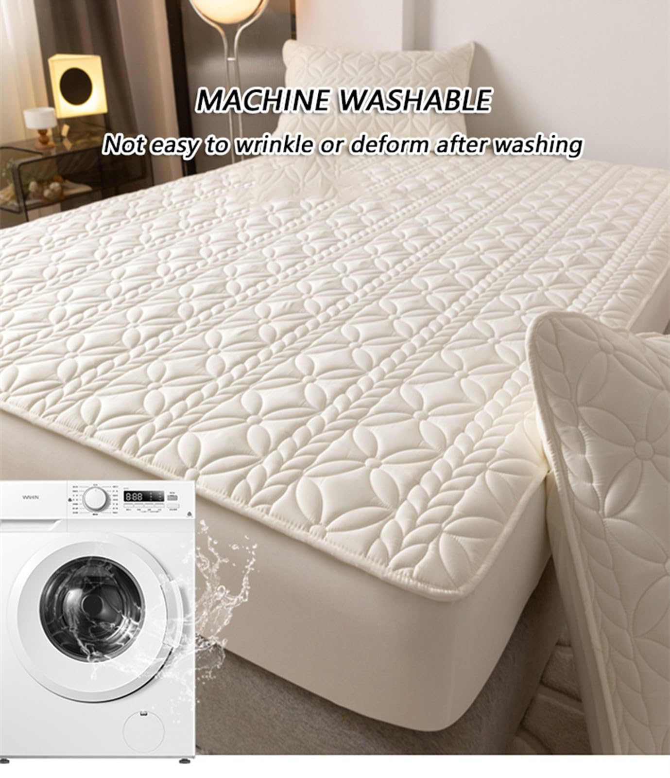Gesteppter Matratzenschoner,Wasserdichtes Matratzenschoner-Spannbettlaken,Atmungsaktiver Kühlender Matratzenbezug mit 2 Kissenbezügen für Wohnungen und Schlafzimmer zu Hause(Pink,200x220cm)