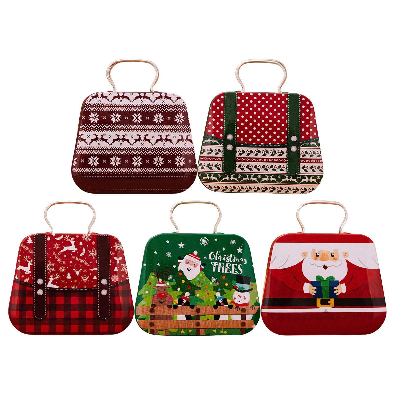 Hsioluted Holiday Themed Metal Carry Case Christmas Theme Tin Carry Holder for Gifts and Trinket with Handle Christmas Tin Holder