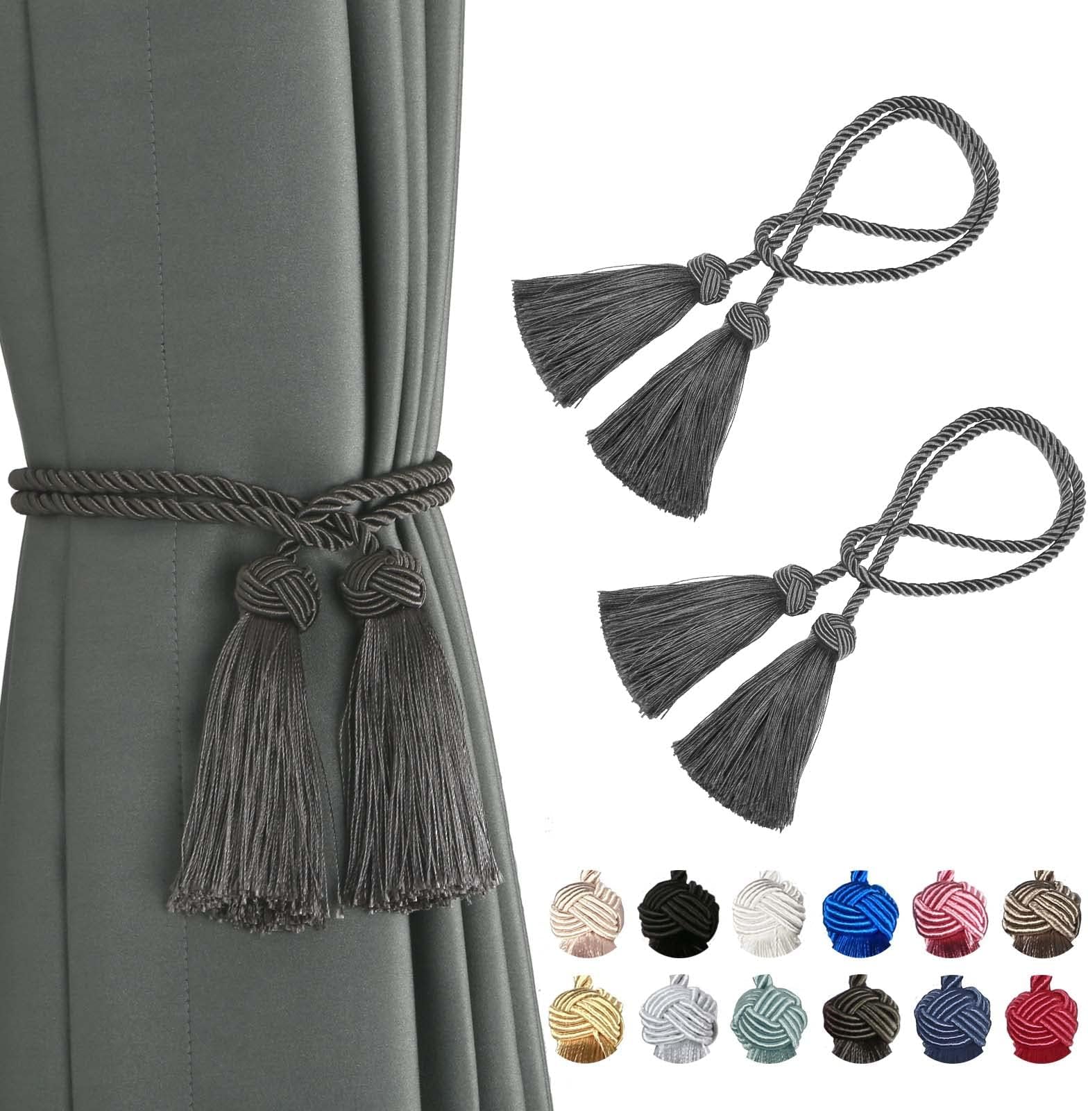 BEL AVENIRBEL AVENIR 2 Pack Curtain Handmade Tiebacks Decorative Curtain Holdbacks with Tassel (Charcoal, 2 Pack)